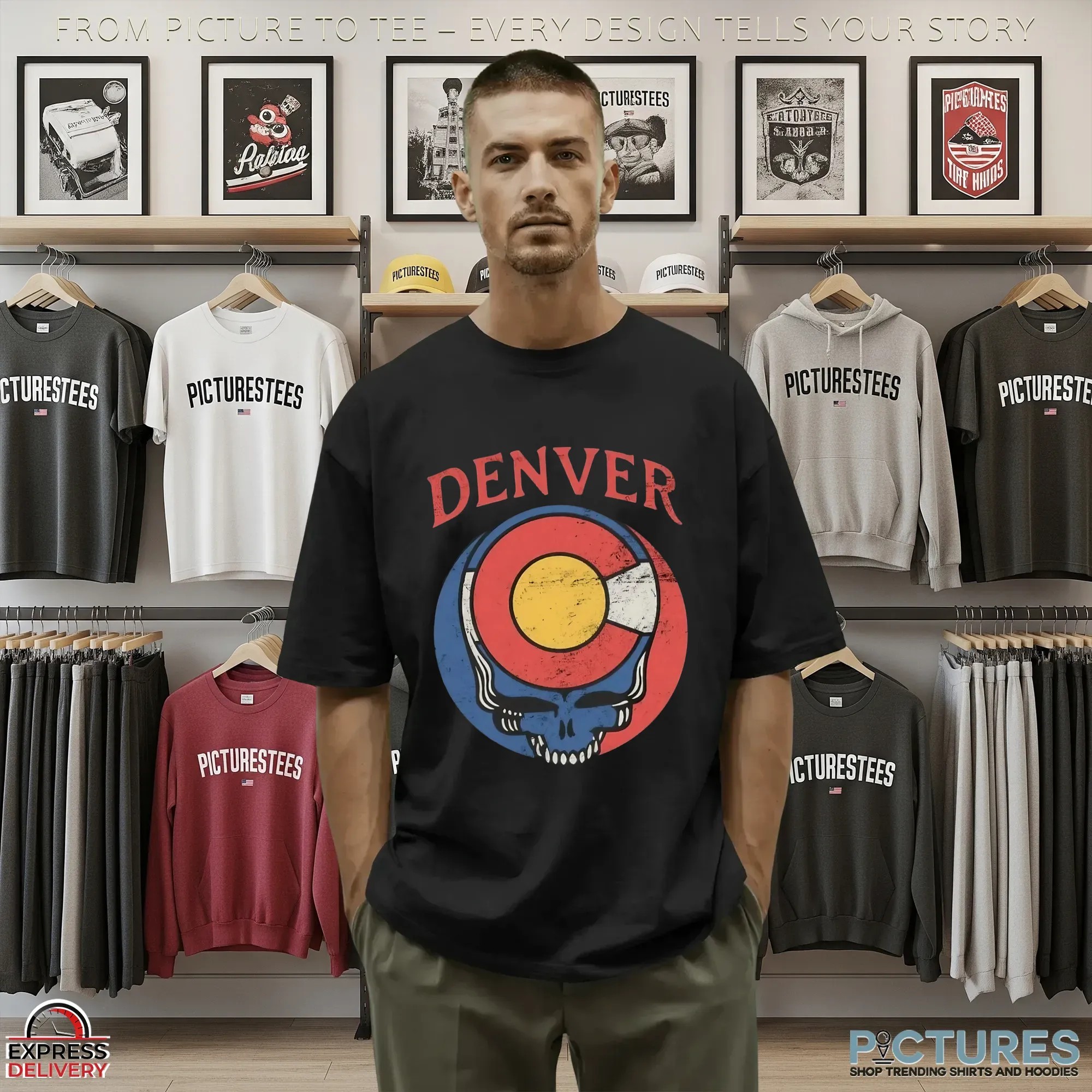 Skull Grateful Dead Denver Colorado Flag T Shirt