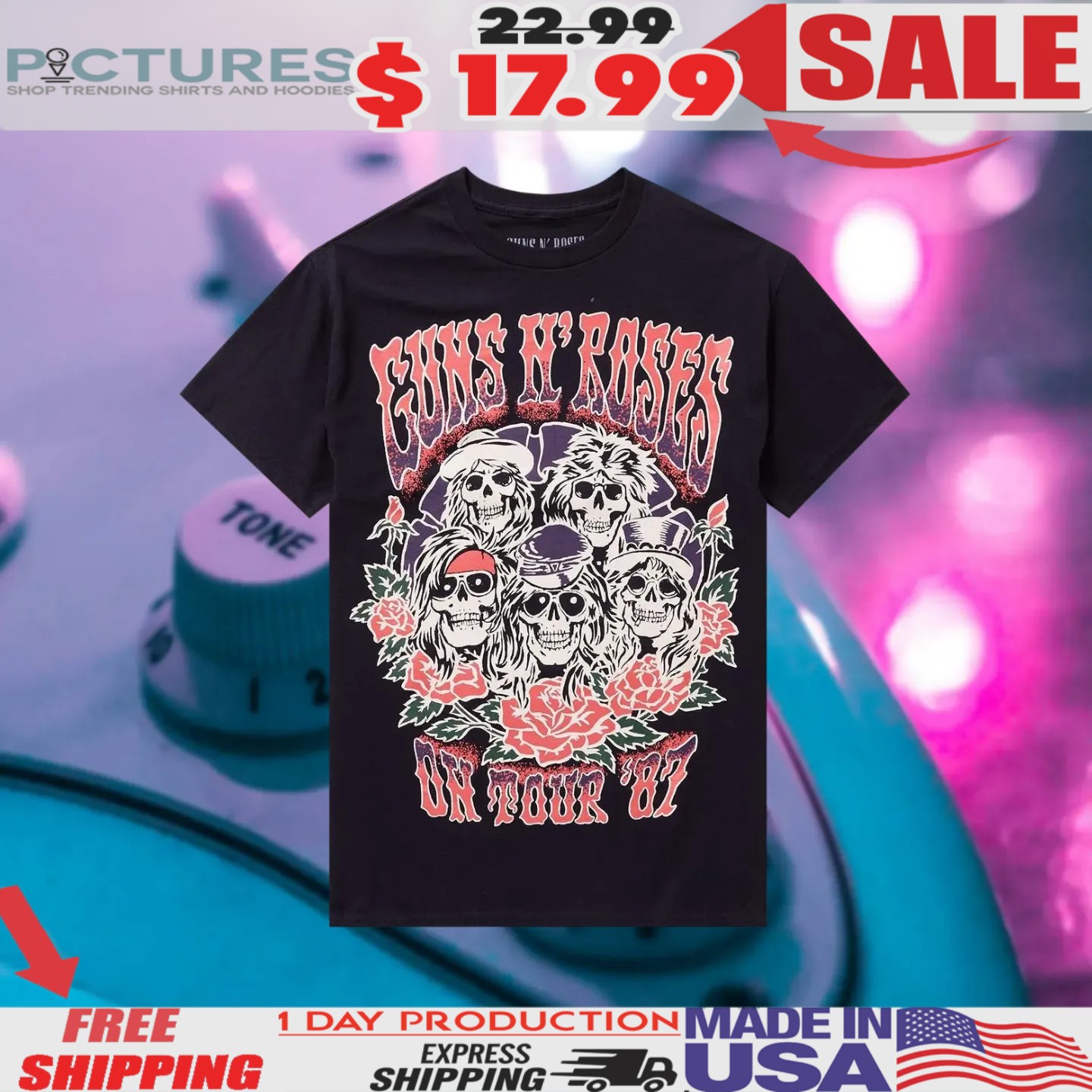 Skulls Guns N' Roses OH '87 Tour Roses Shirt