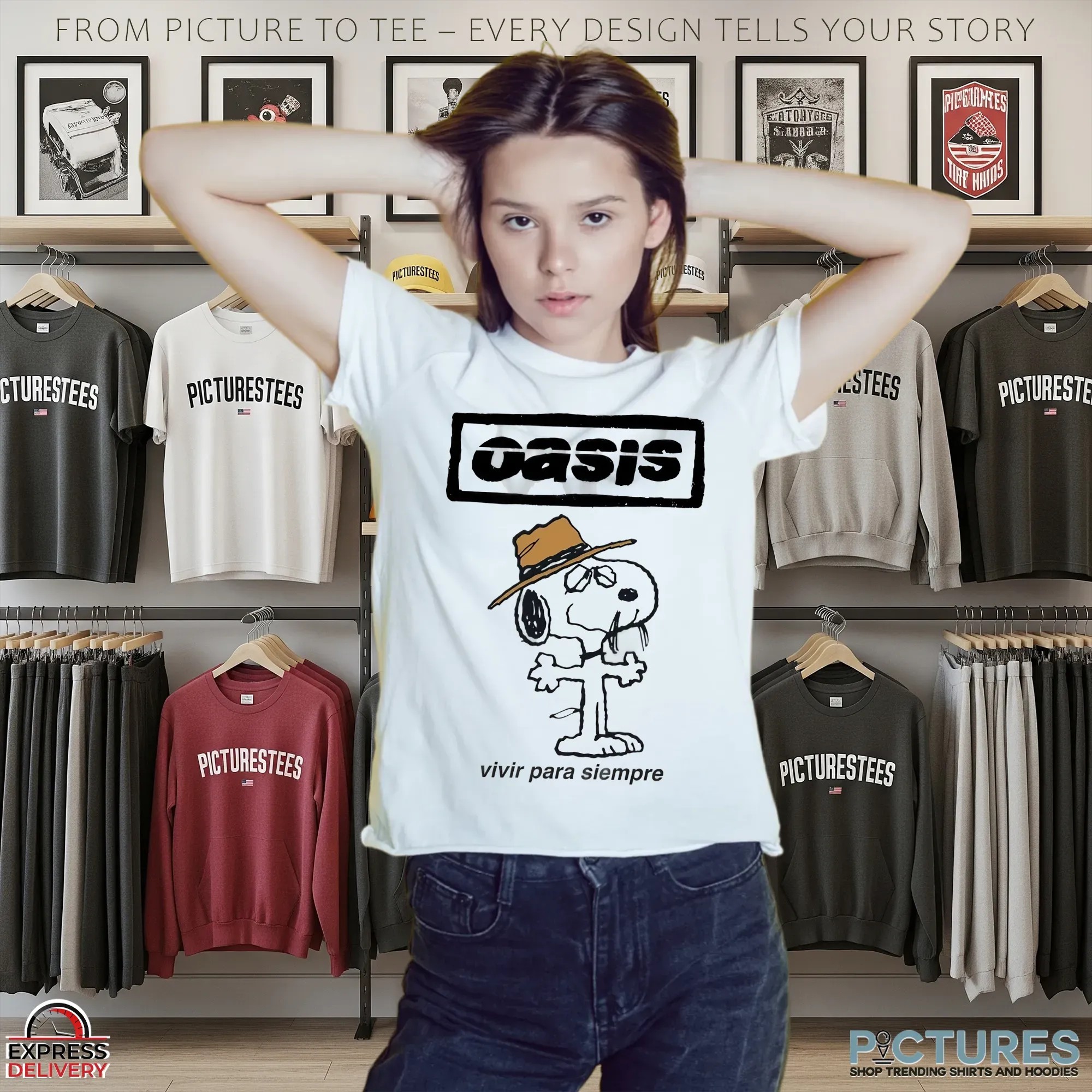 Snoopy Oasis Live Forever Vivir Para Siempre Cartoon Music Mashup T Shirt