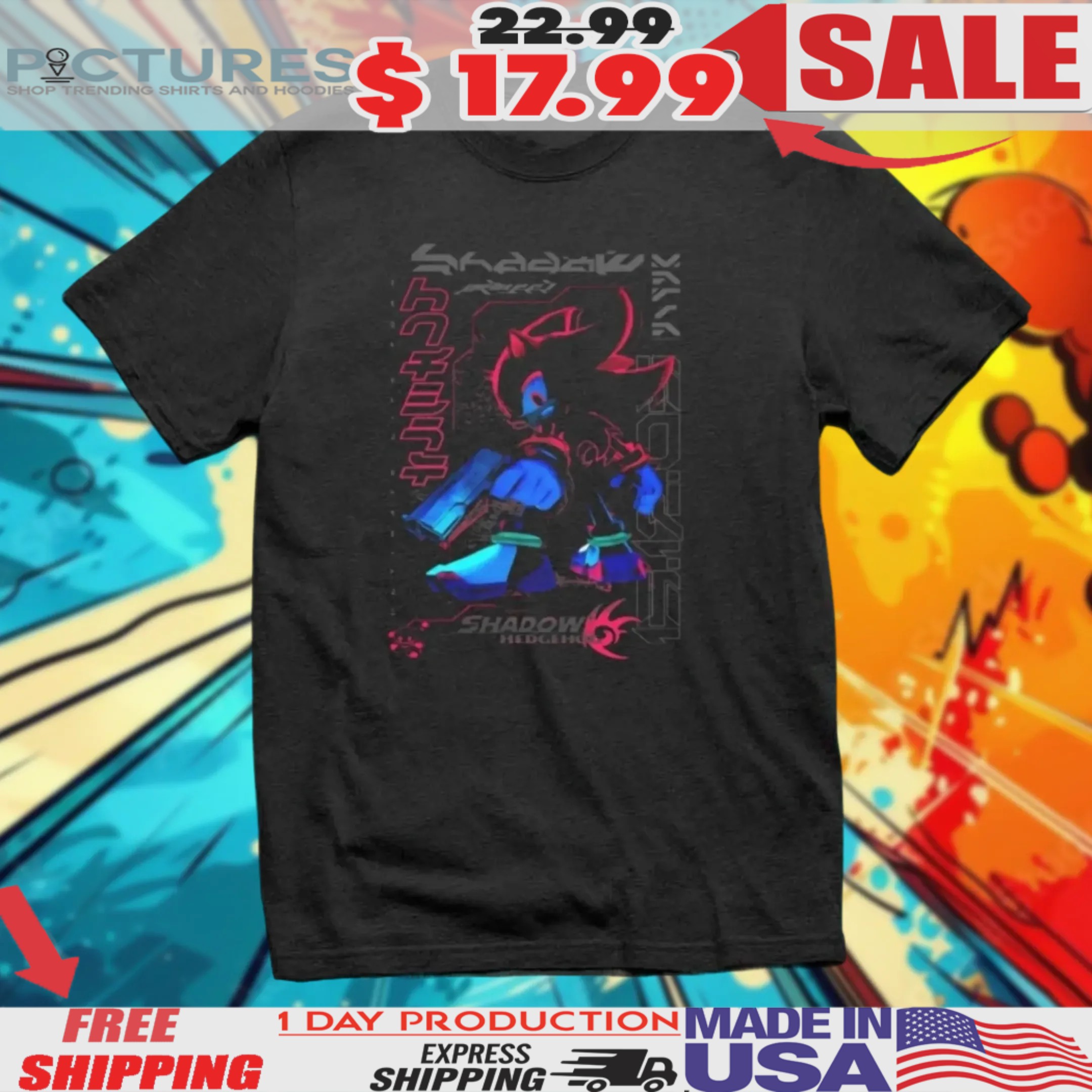 Sonic Shadow The Hedgehog Neon Shirt