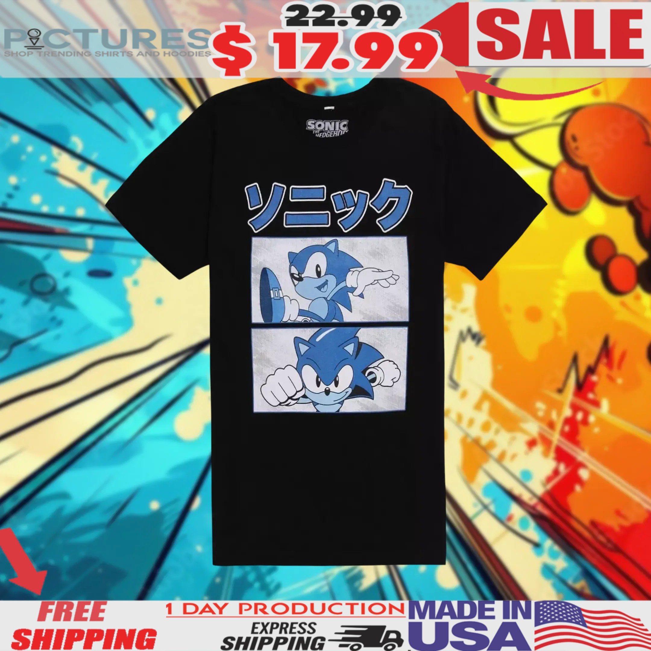 Sonic The Hedgehog Blue Panels Shirt 2 Sonic The Hedgehog Blue Panels Shirt