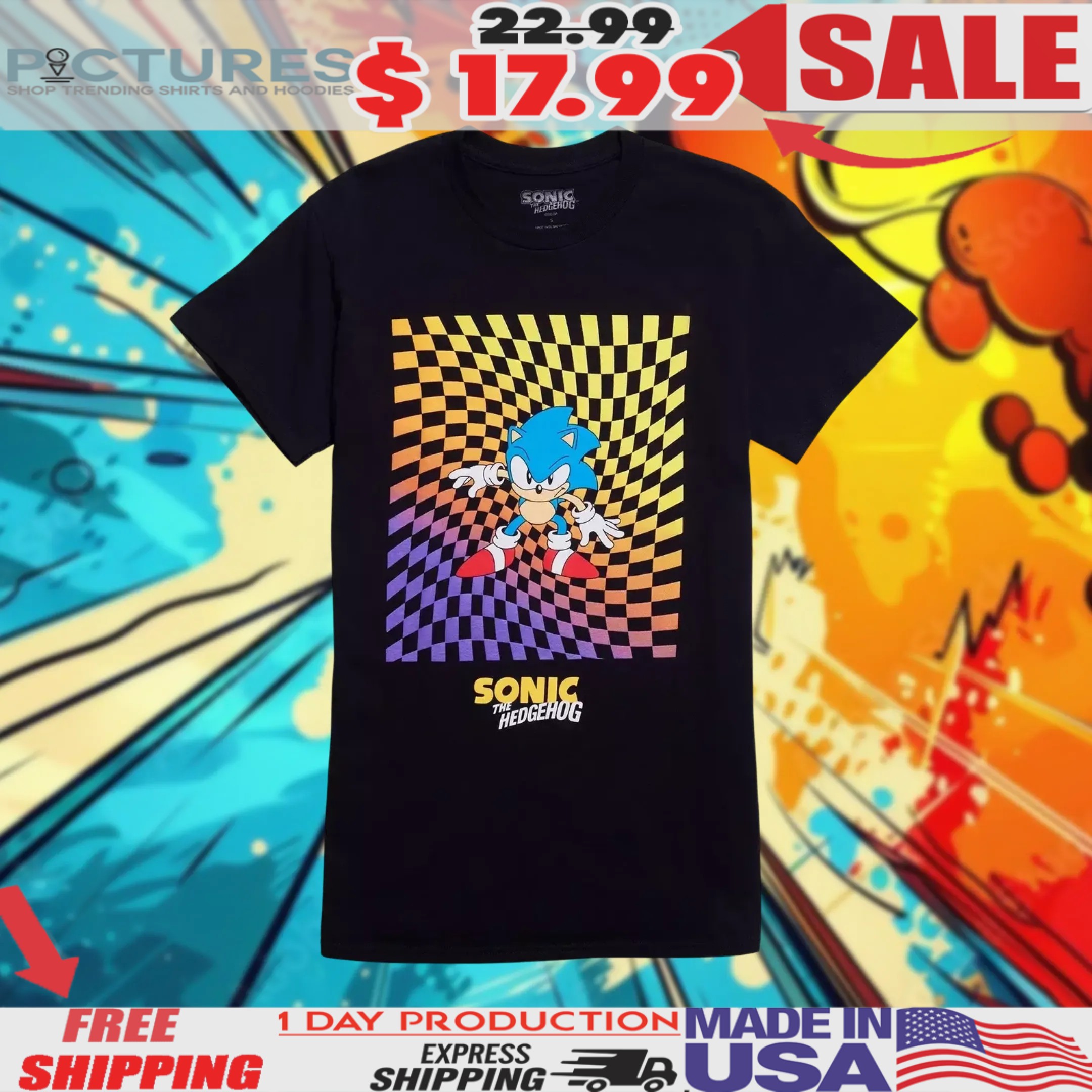 Sonic The Hedgehog Ombre Checkered Shirt