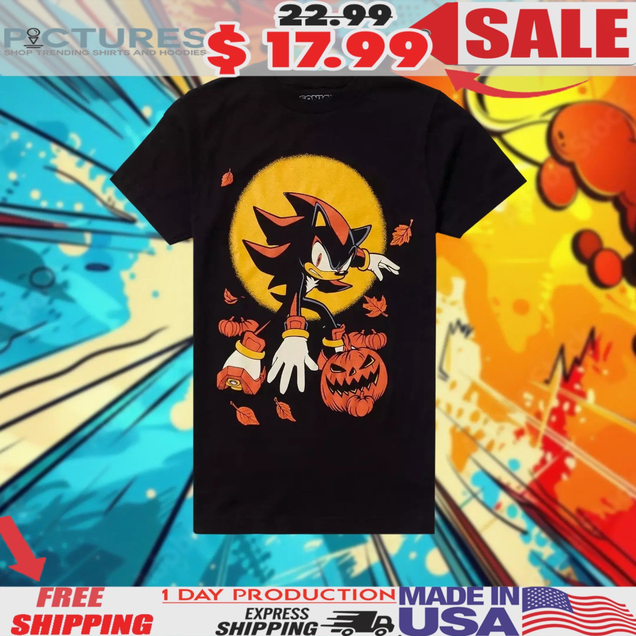 Sonic The Hedgehog Shadow Pumpkin Halloween Shirt