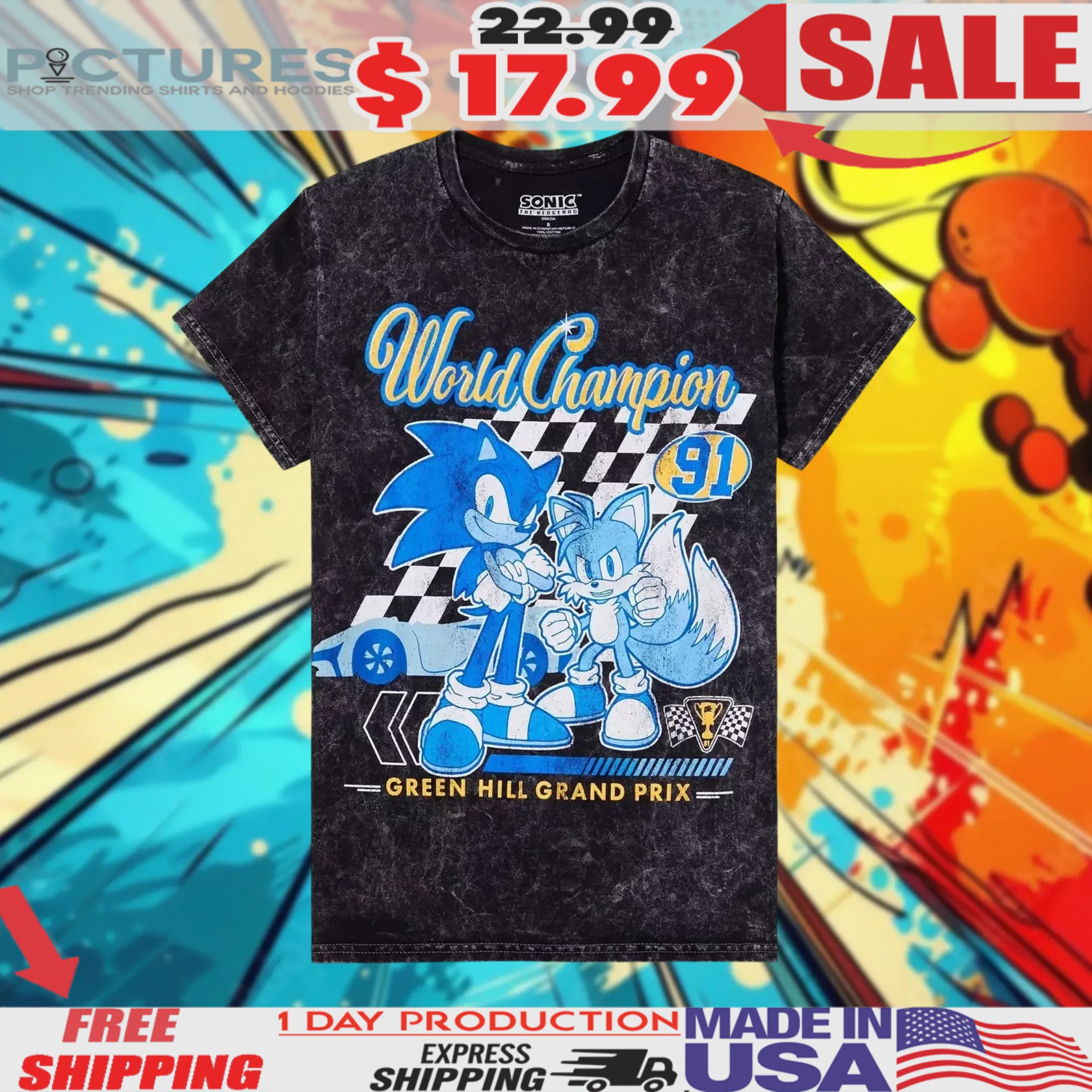 Sonic The Hedgehog Tail World Champion Green Hill Grand Prix Shirt