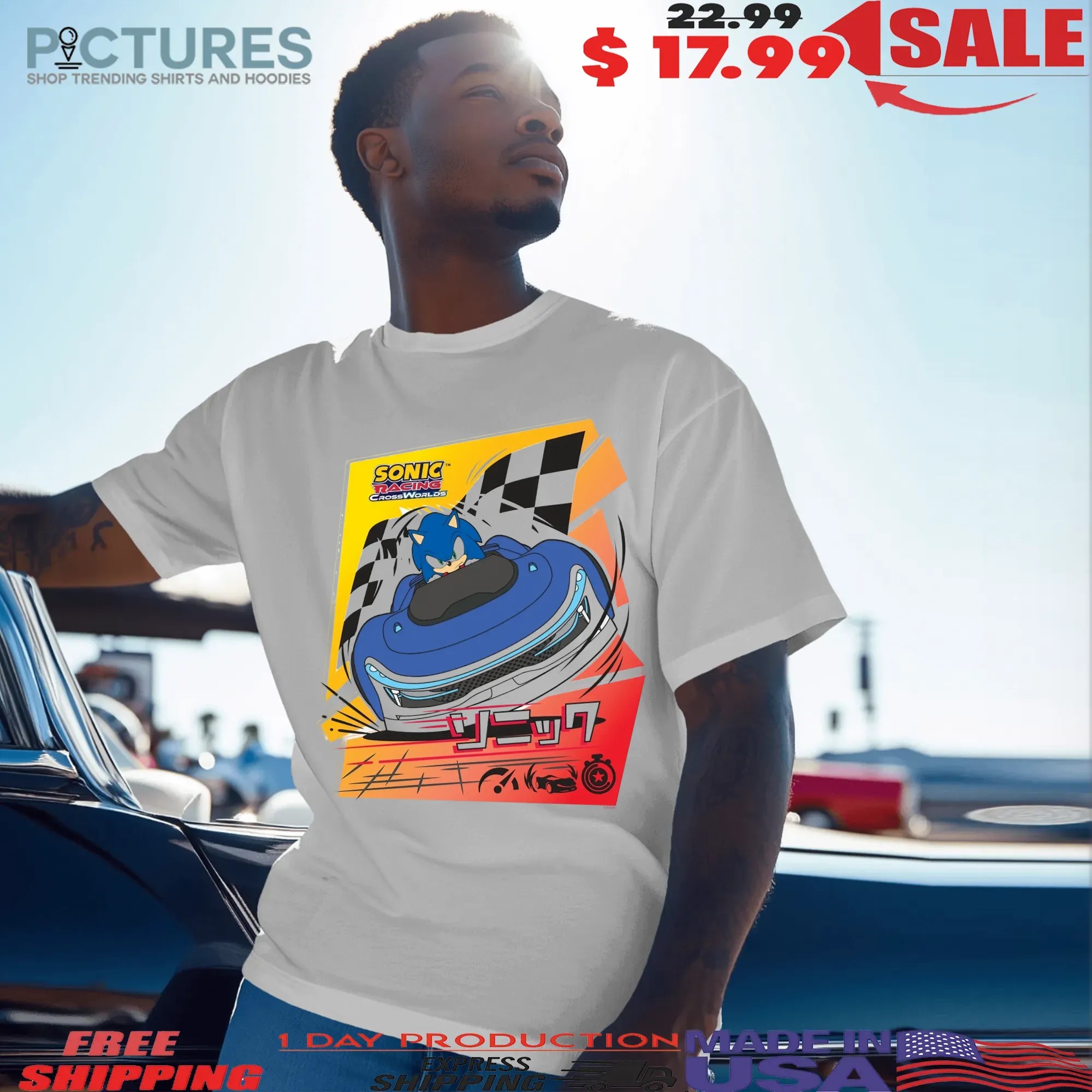 Sonic the Hedgehog Racing Car Sonic Racing Crossworlds Video Game Graphic T Shirt
