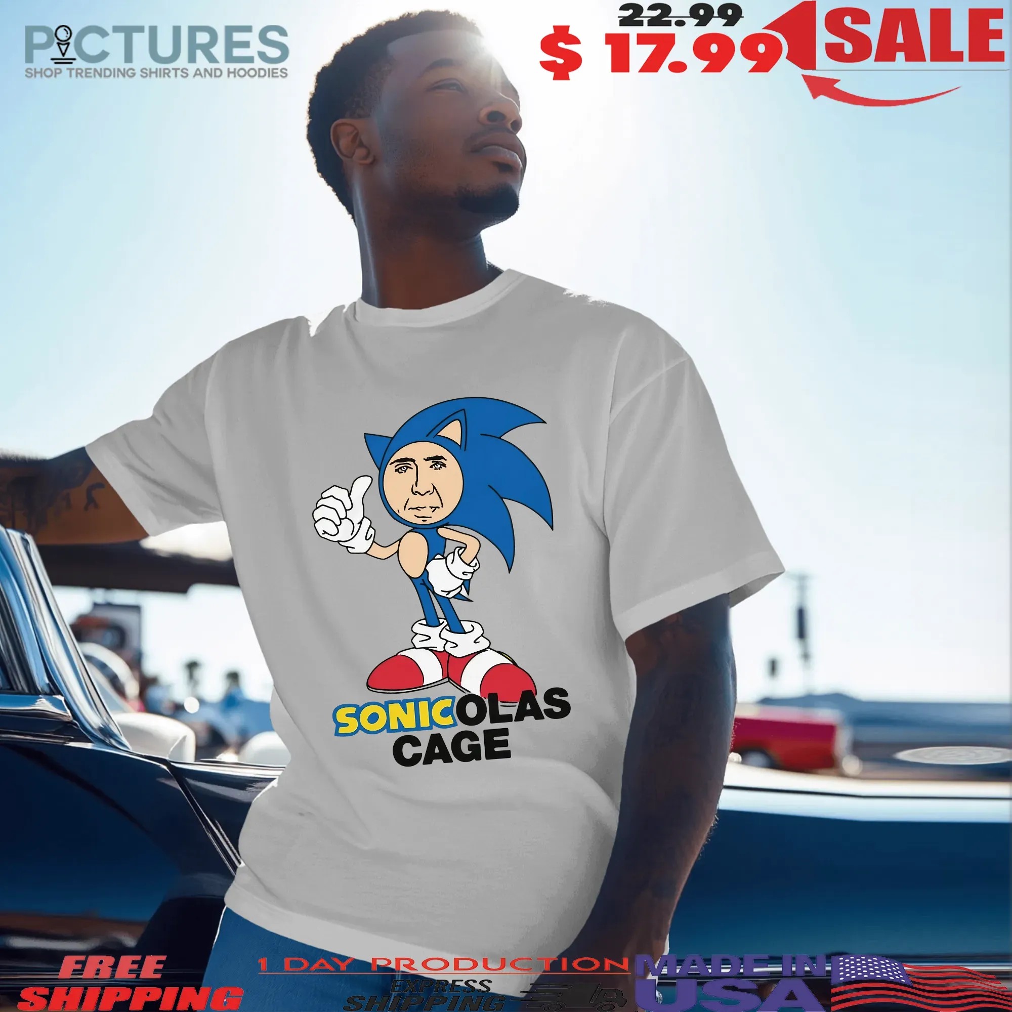 Sonicolas Cage Sonic Parody T Shirt