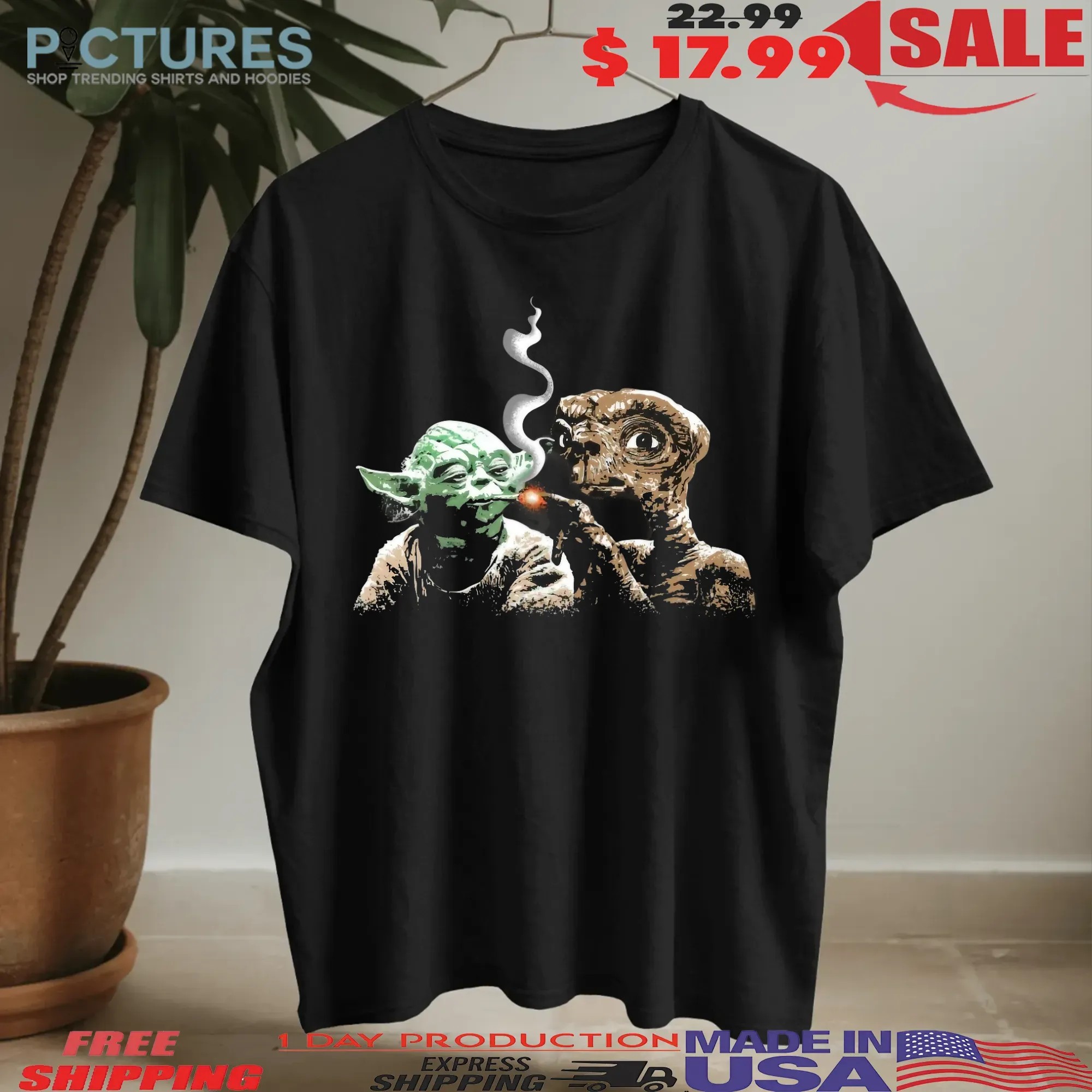 Space Buds Yoda and E T Smoking T Shirt