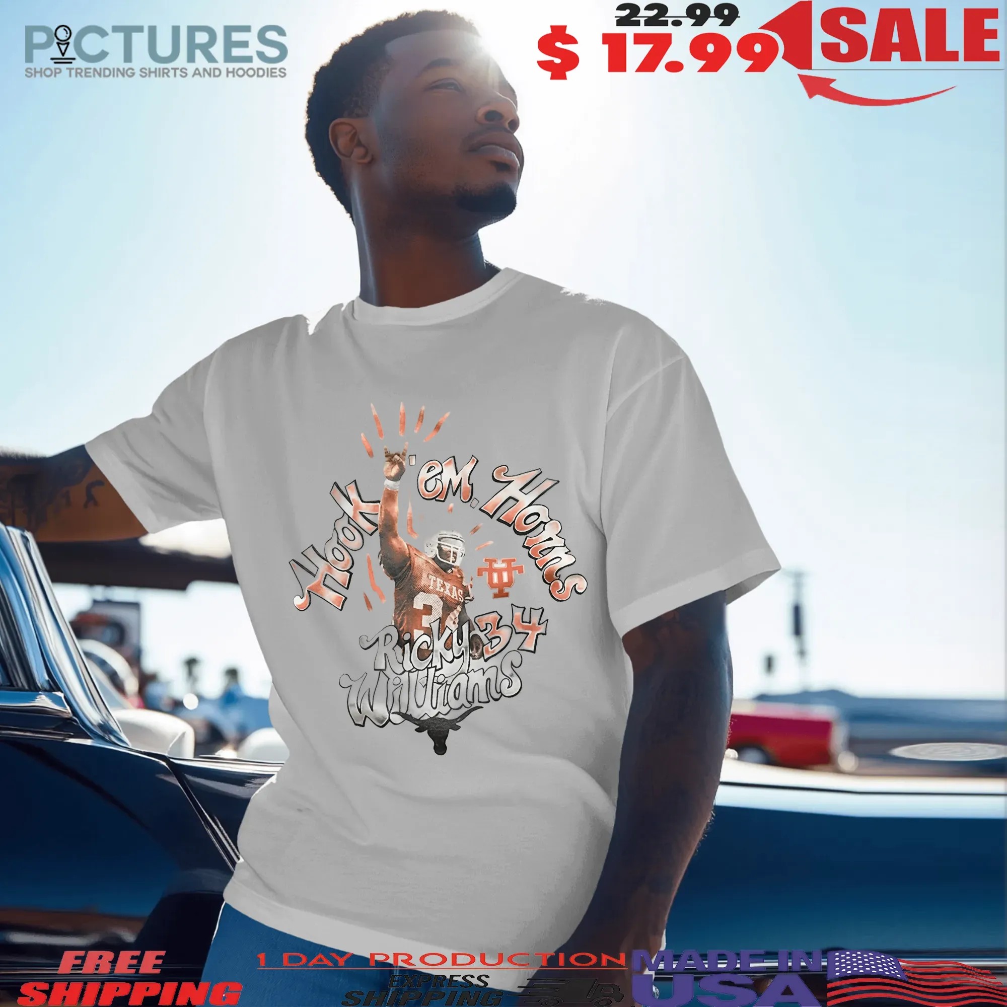 Texas Longhorns Ricky Williams Hook 'Em Horns Roots of Fight Graphic T Shirt