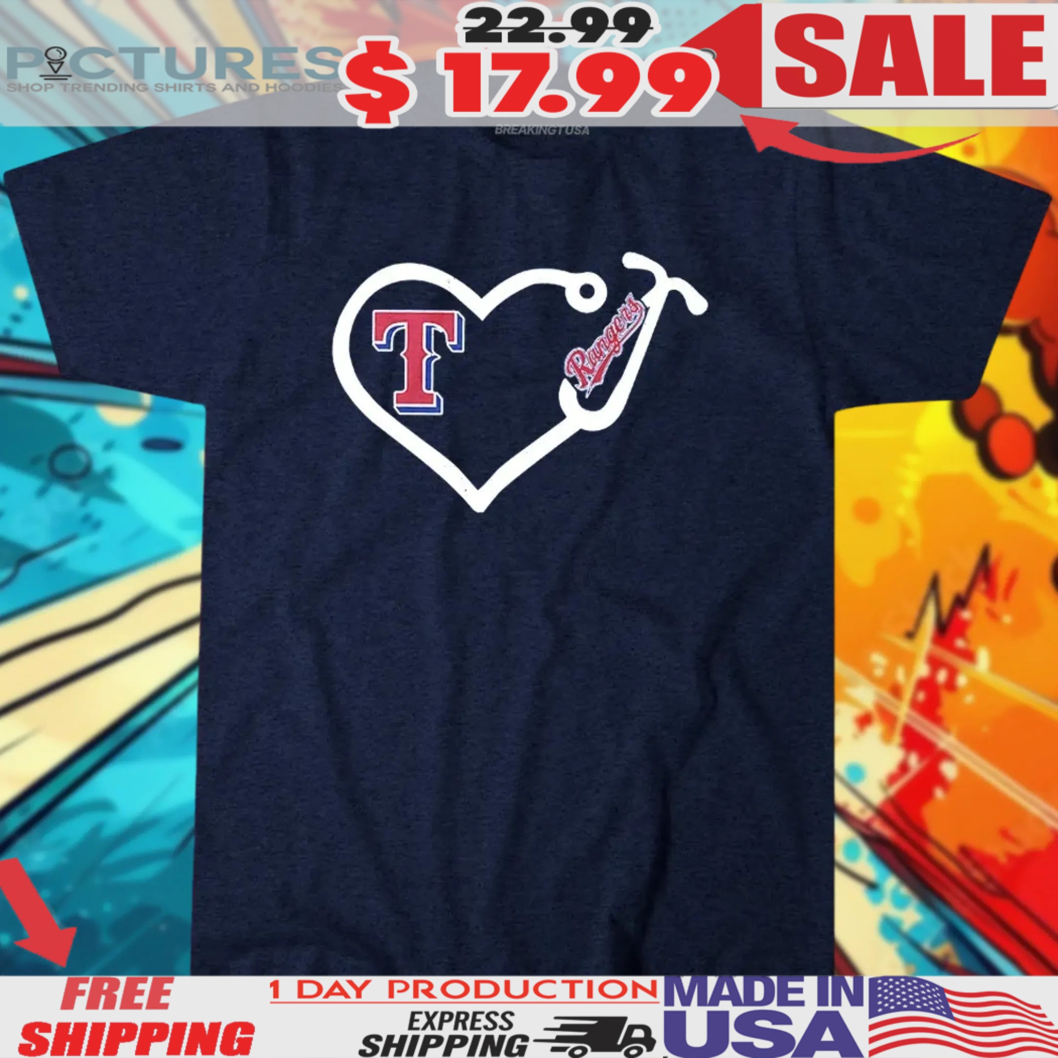 Texas Rangers Baseball Stethoscope Heart Shirt