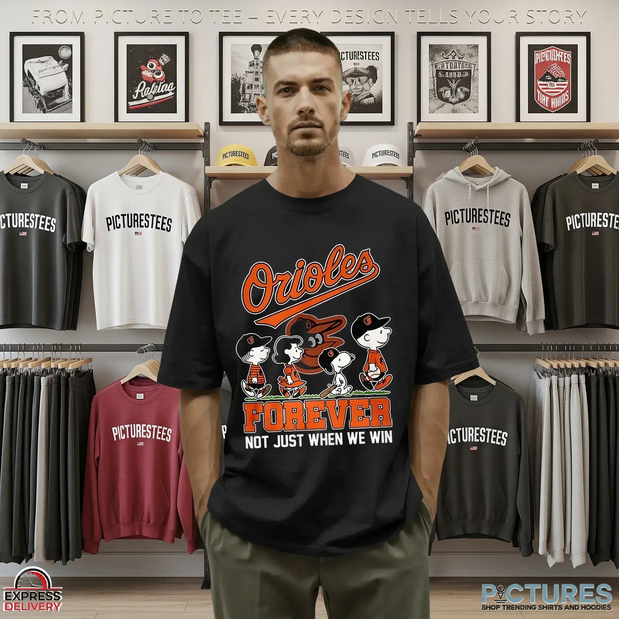 The Peanuts Baltimore Orioles Show Forever Not Just When We Win Baseball Mashup T Shirt