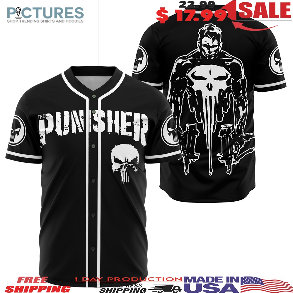The Punisher Marvel Skull Button Up Baseball Jersey 4 The Punisher Marvel Skull Button Up Baseball Jersey