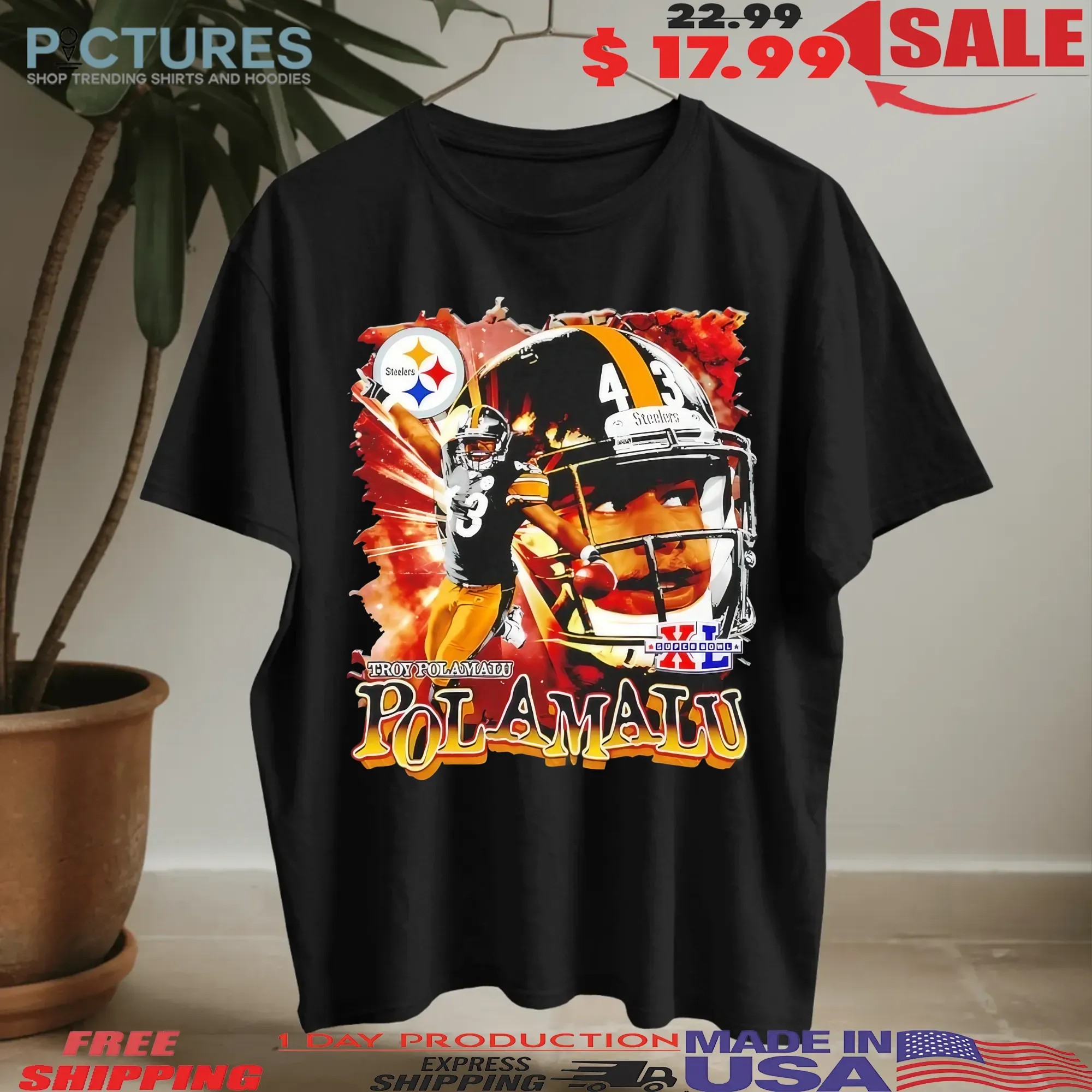 Troy Polamalu Pittsburgh Steelers 2005 Super Bowl Graphic T Shirt