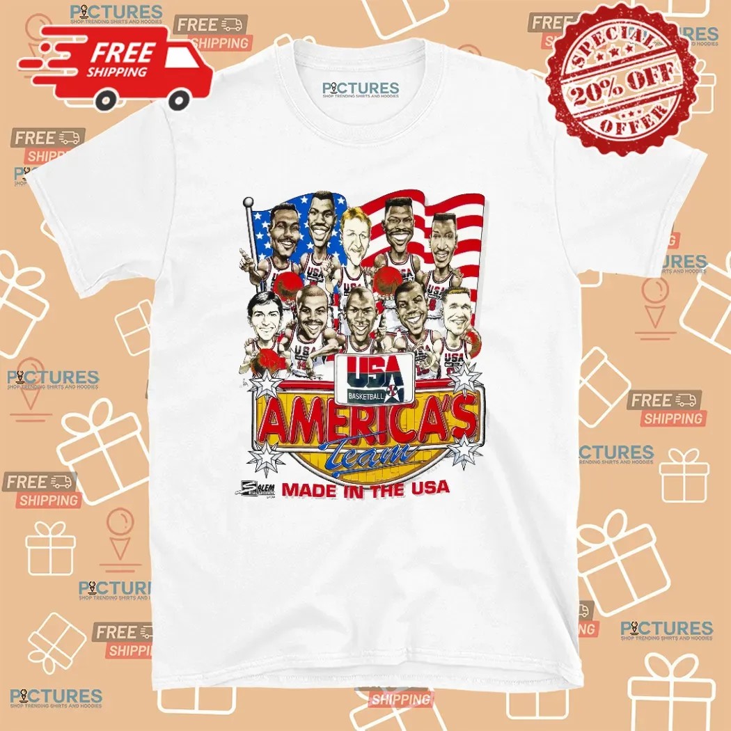 USA Basketball America's Team Made IN The USA Vintage 1992 Dream Team Caricature T Shirt