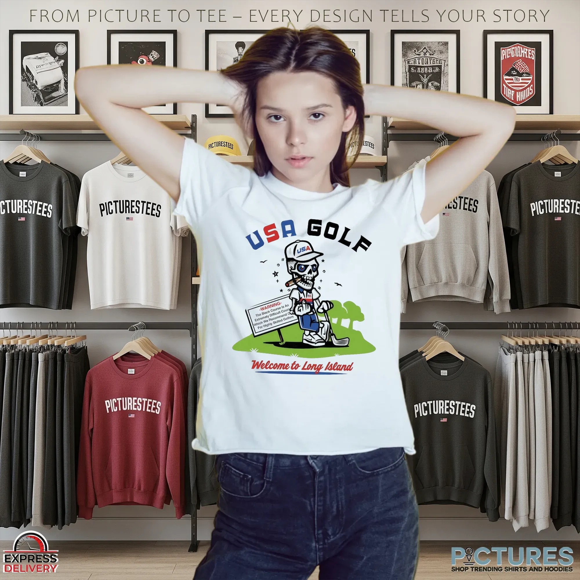 USA Golf Welcome To Long Island Shooter McGavin Skeleton T Shirt