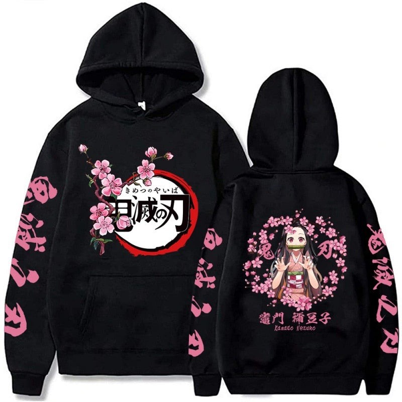Anime Demon Slayer Nezuko Cherry Flower Graphic Hoodie