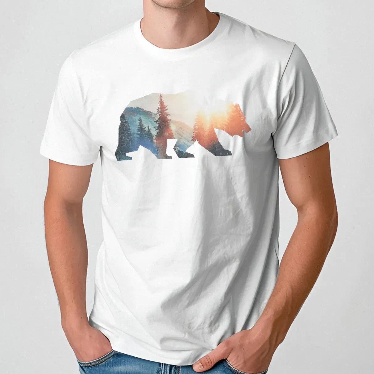 Bear Silhouette Mountain Forest Sunset T Shirt