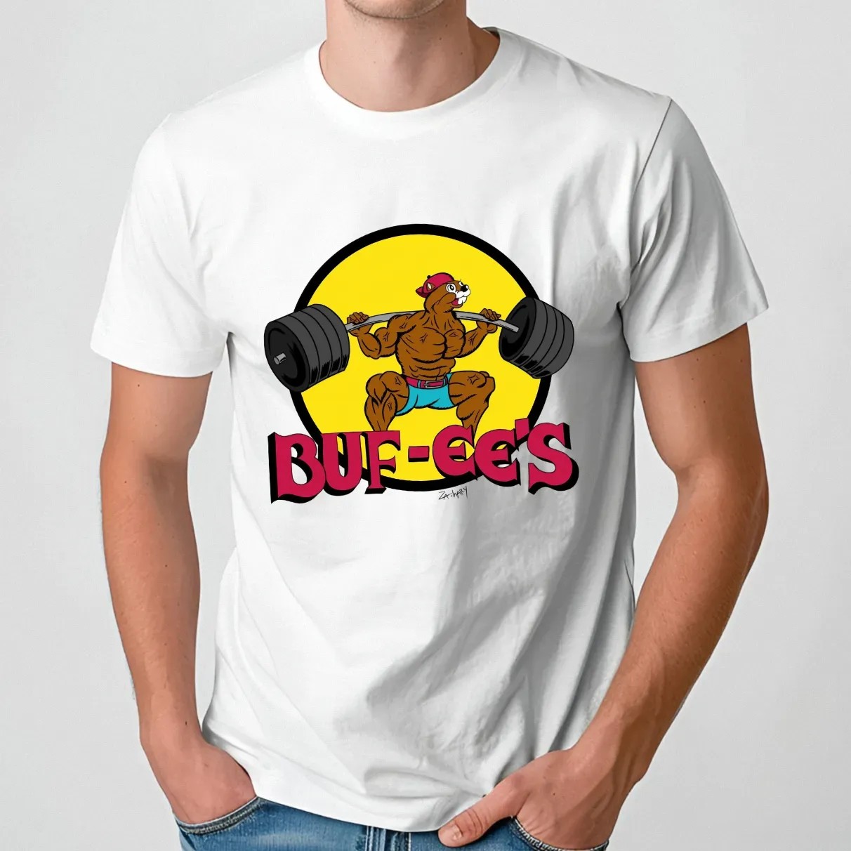 Buf-ee's Muscle Beaver Weightlifting Buc-ee's Parody T Shirt