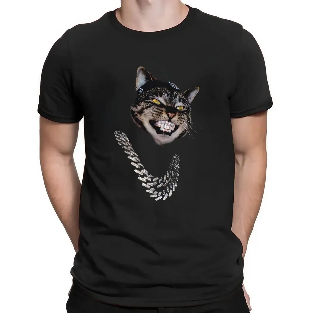 Cat Iced Out Teeth Chain Meme T Shirt