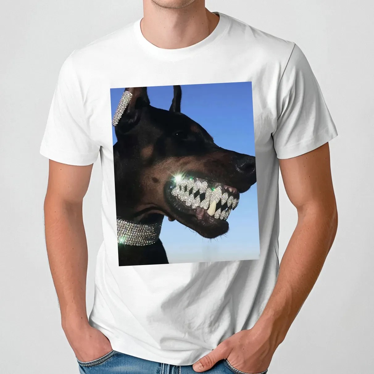 Doberman Iced Out Bling Dog Teeth Meme T Shirt