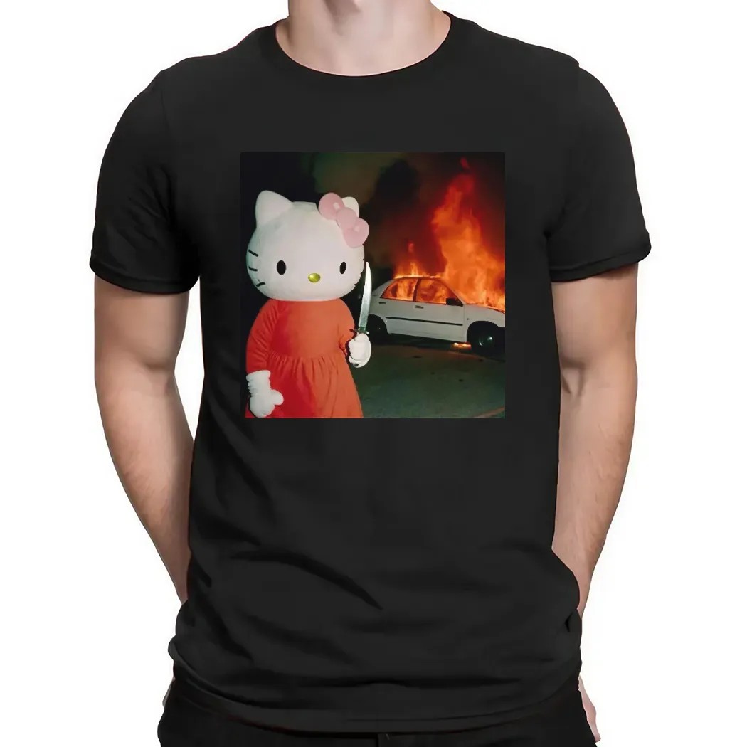 Hello Kitty Chaos Burning Car Graphic T Shirt