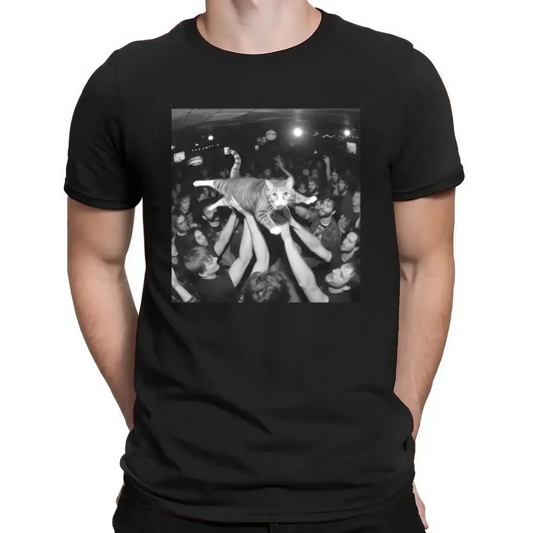 Rock Show Cat Tabby Crowd Surfing Meme T Shirt
