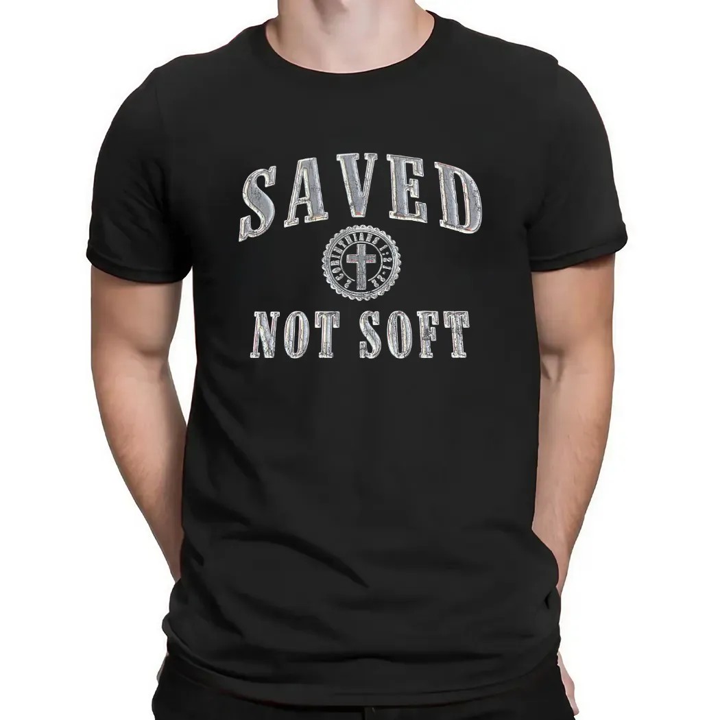 SAVED NOT SOFT cross symbol graphic shirt