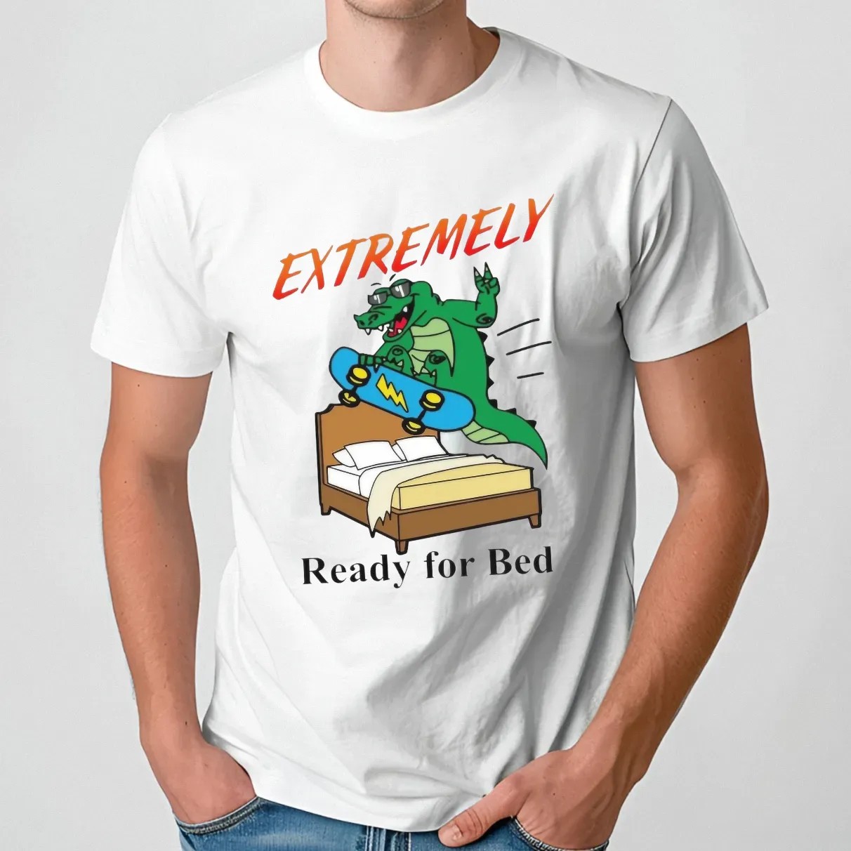 Skateboarding Crocodile Extremely Ready For Bed T Shirt