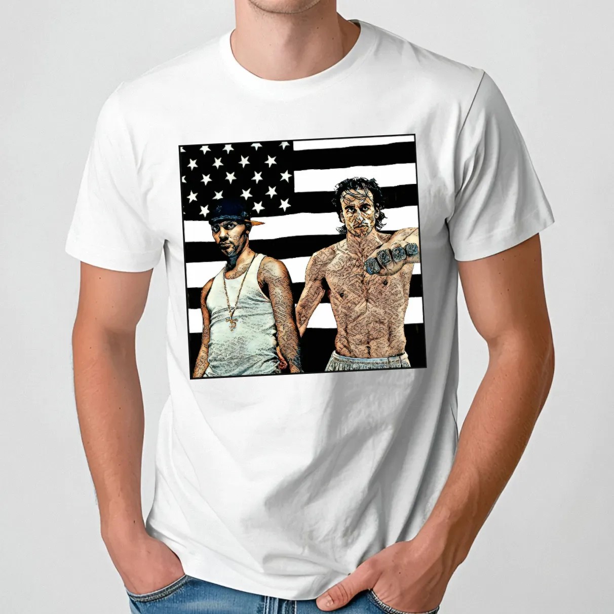 StankAntonia NBA Tattooed Men American Flag T Shirt