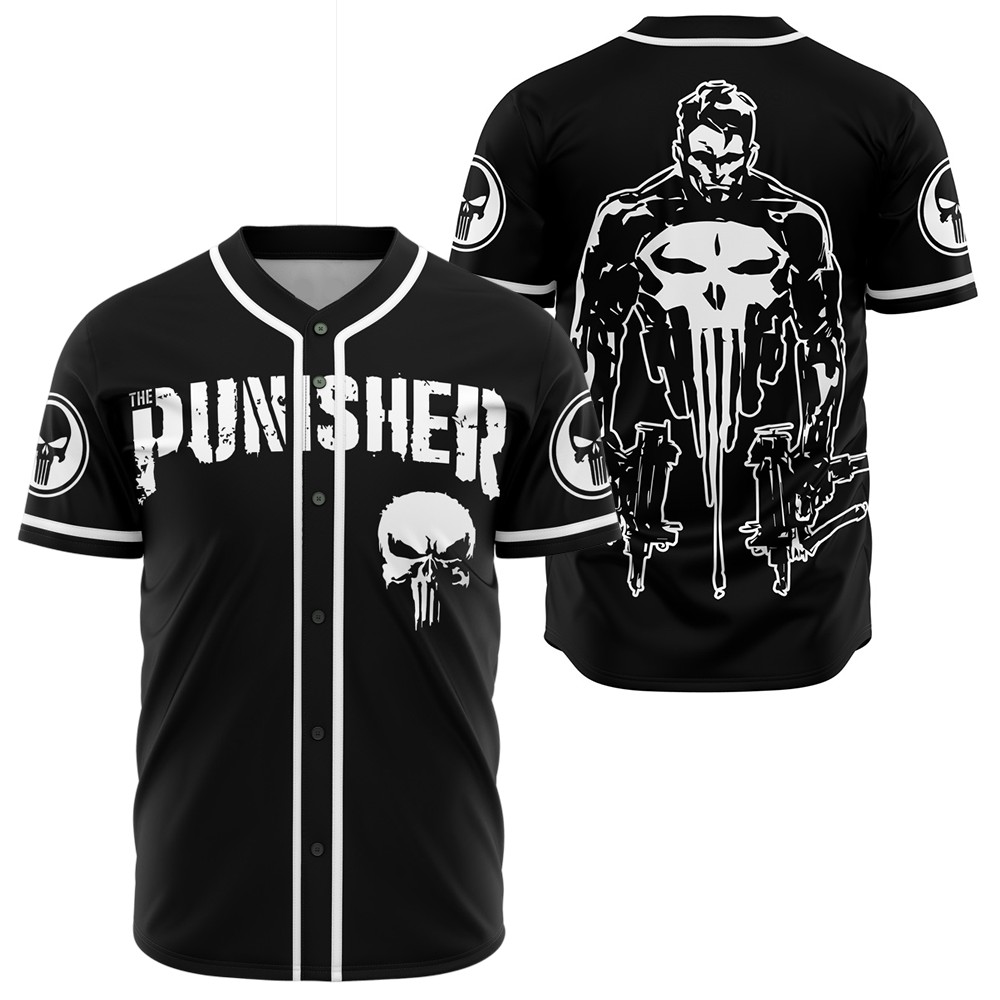 The Punisher Marvel Skull Button Up Baseball Jersey