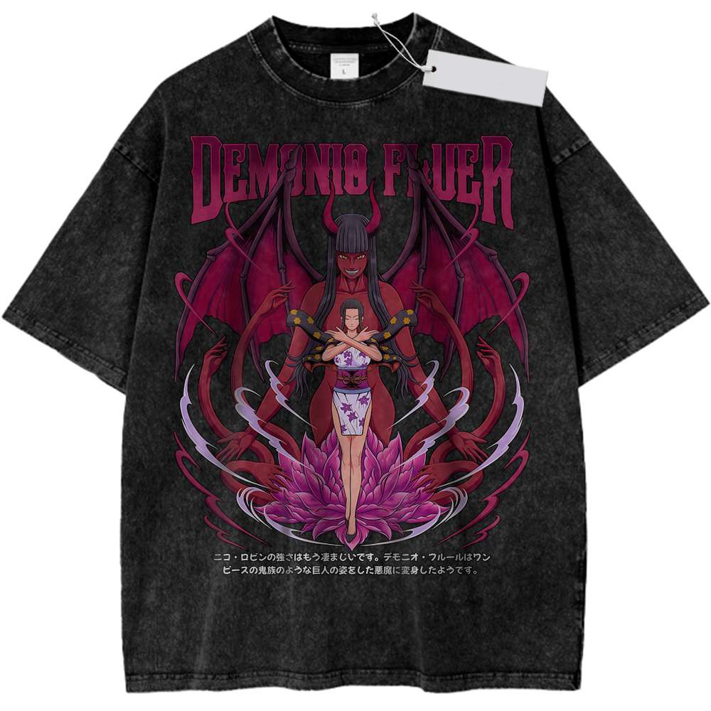 demonio fleur Nico Robin One Piece Anime Washed Tee