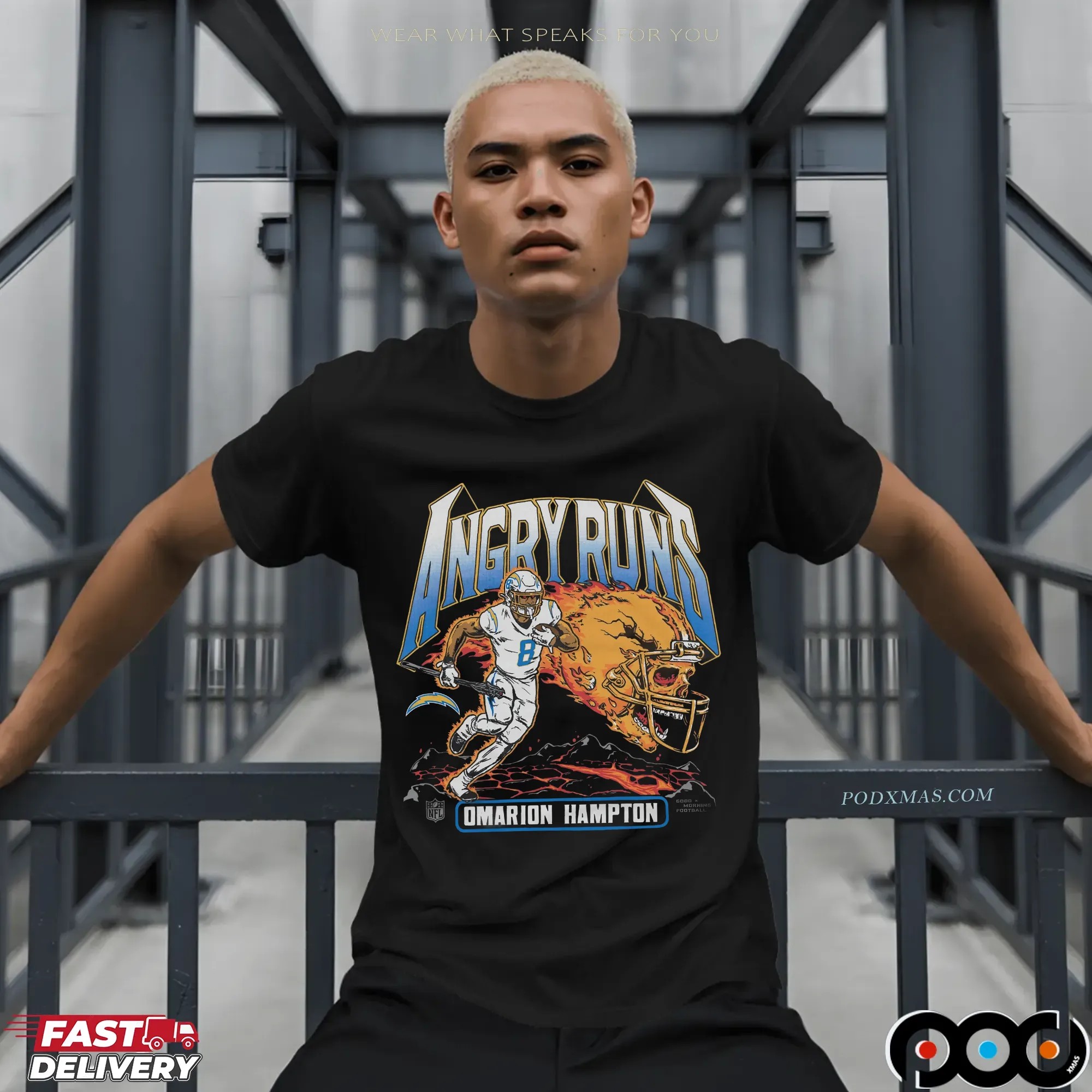 Angry Runs Angeles Chargers Omarion Hampton 2025 T Shirt
