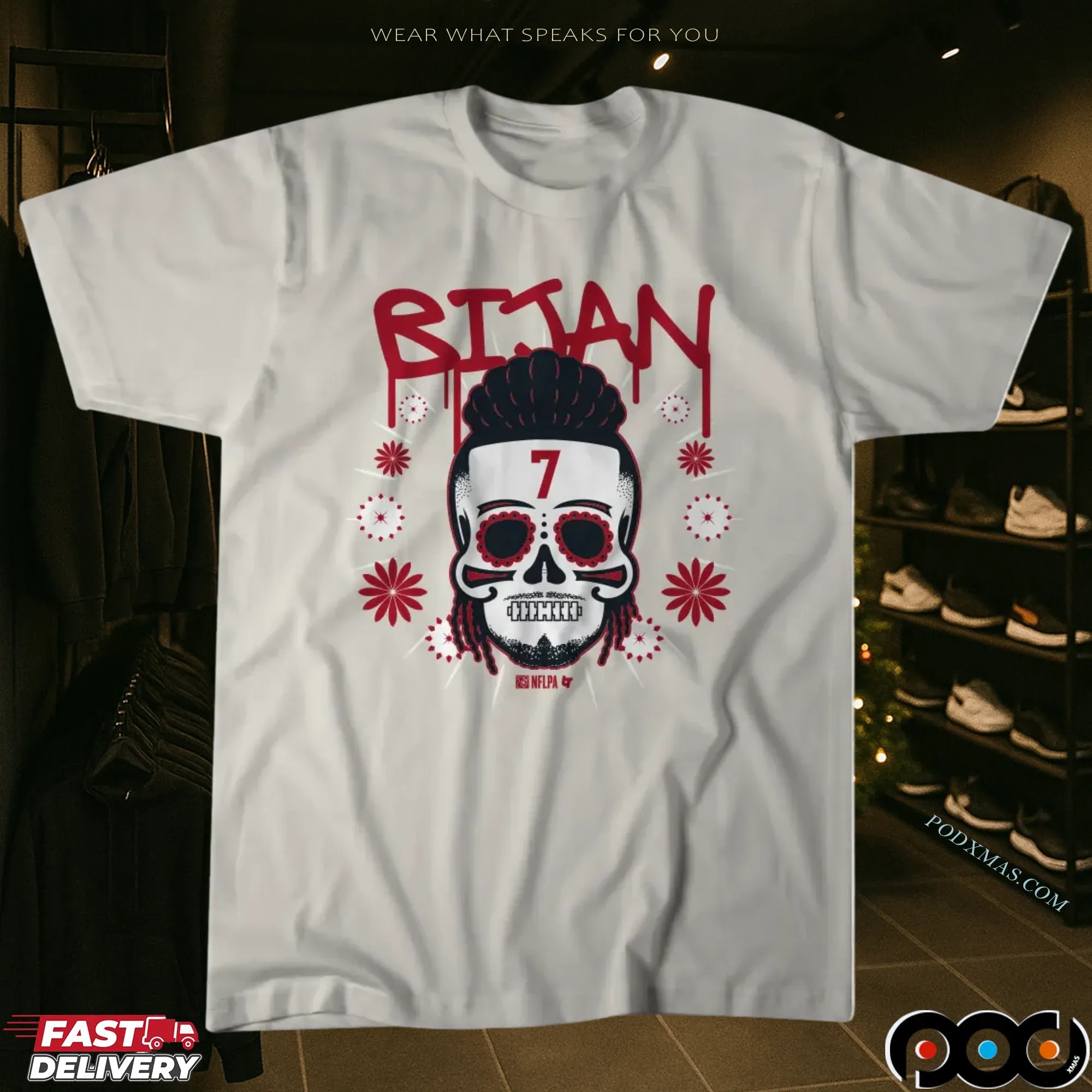 Bijan Robinson Atlanta Falcons Sugar Skull Remix Football Halloween T Shirt 1 Bijan Robinson Atlanta Falcons Sugar Skull Remix Football Halloween T Shirt