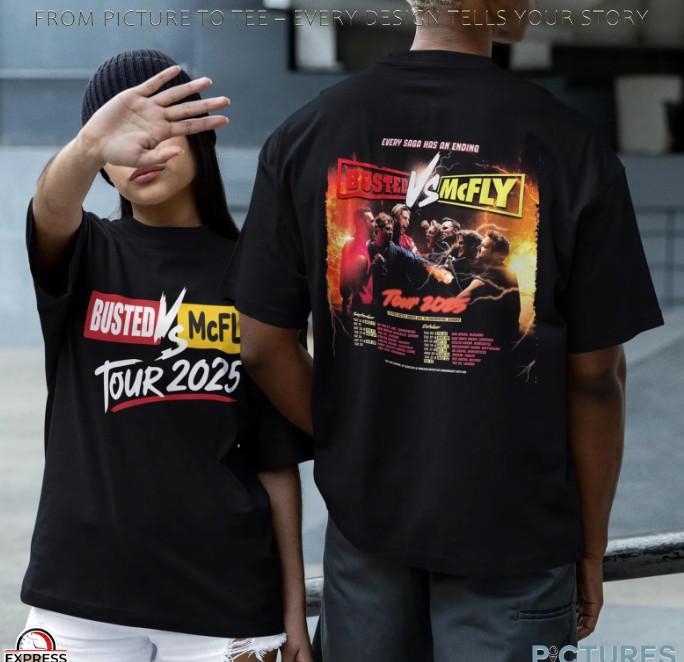 Busted vs McFly Tour 2025 Every Saga Has An Ending Double Sides T Shirt 1 Busted vs McFly Tour 2025 Every Saga Has An Ending Double Sides T Shirt