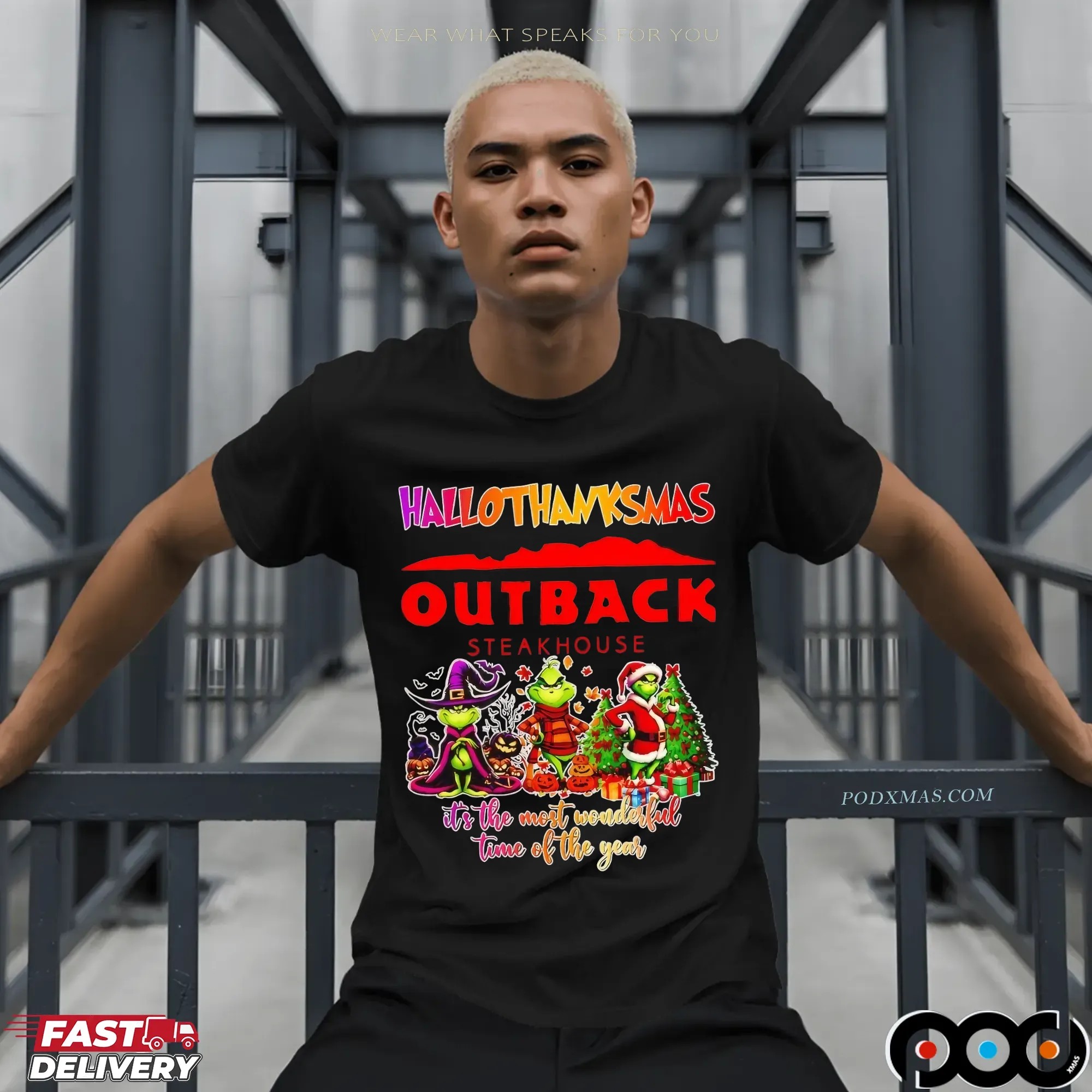 Grinch Hallothanksmas Outback Steakhouse  It's The Most Wonderful Time Of The Year Halloween Christmas T Shirt