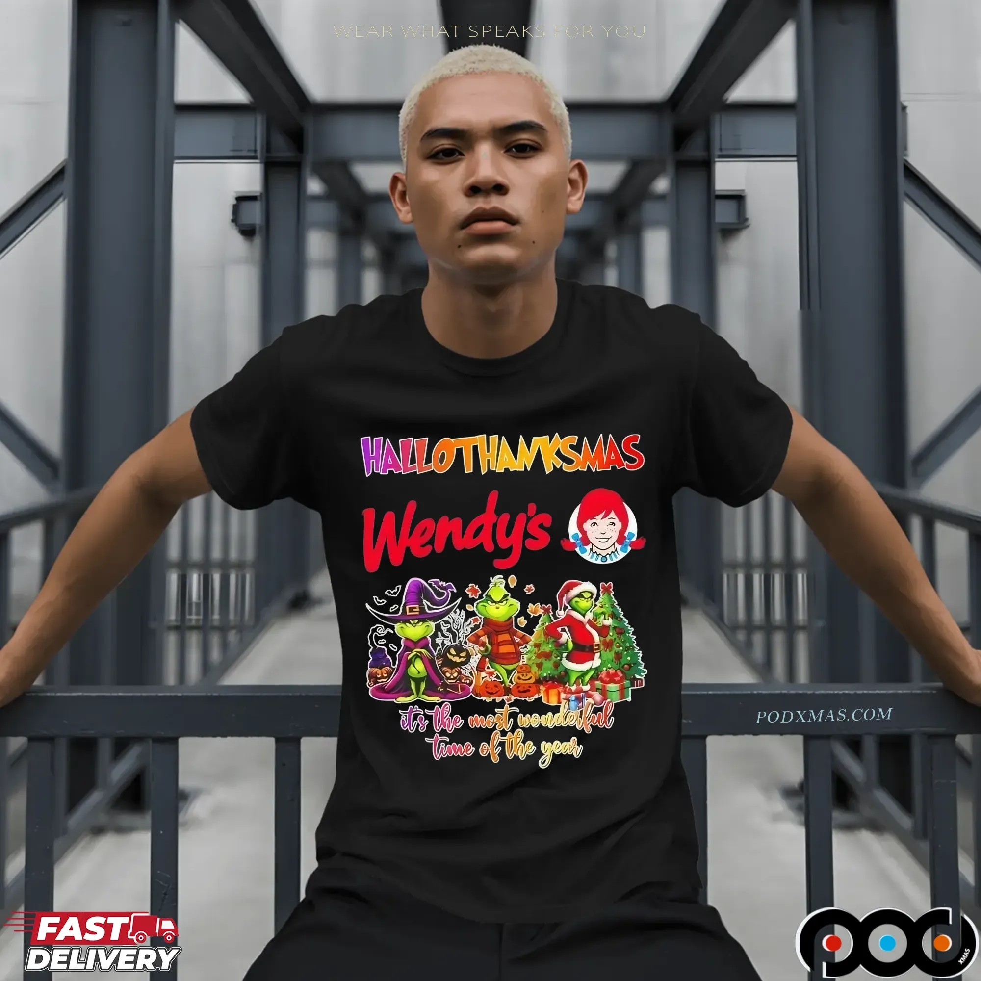 Grinch Wendy's Happy Hallothanksmas It's The Most Wonderful Time Of The Year Halloween Christmas T Shirt