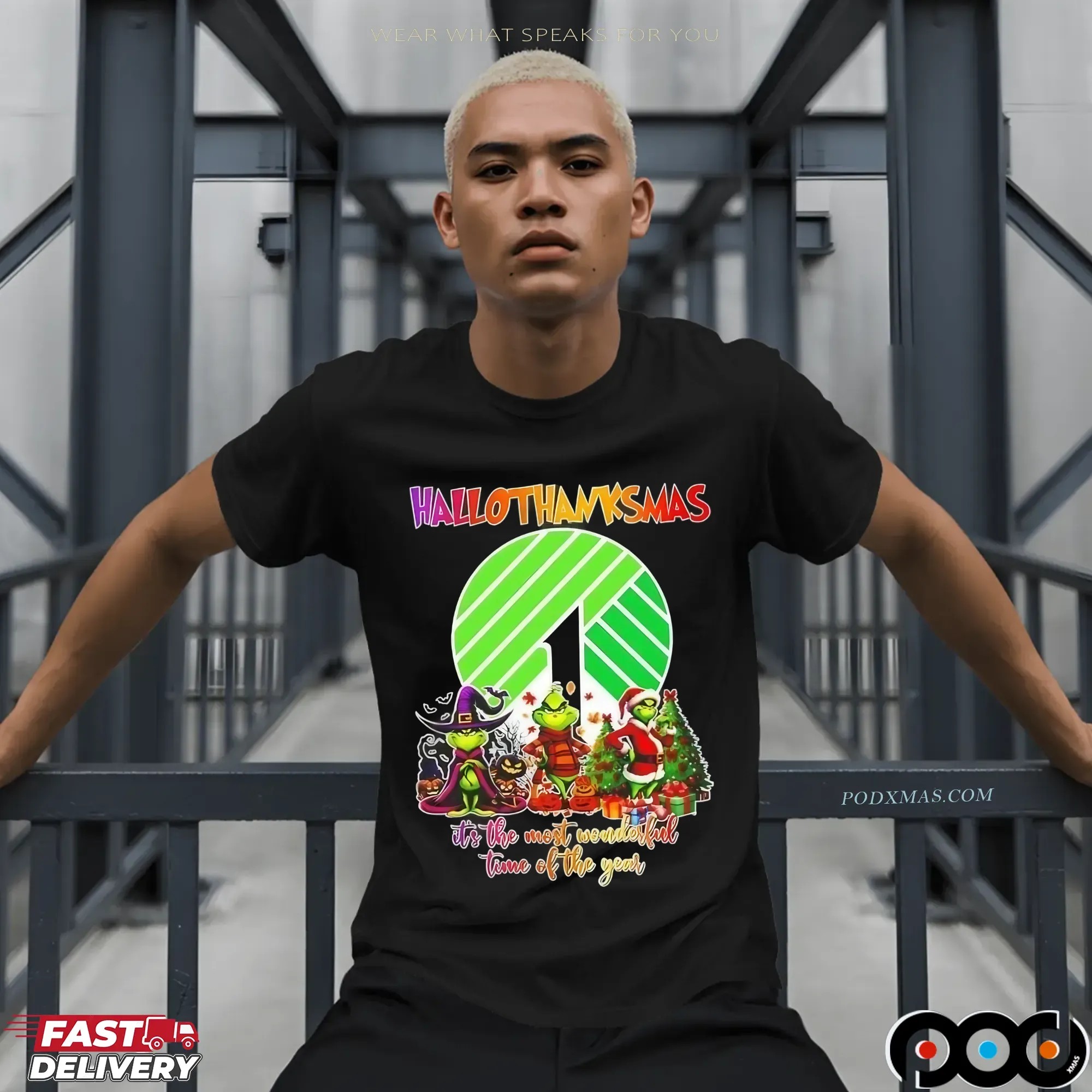 Grinch X Dollar Tree Hallothanksmas It's The Most Wonderful Time Of The Year Happy Halloween Christmas Mashup T Shirt