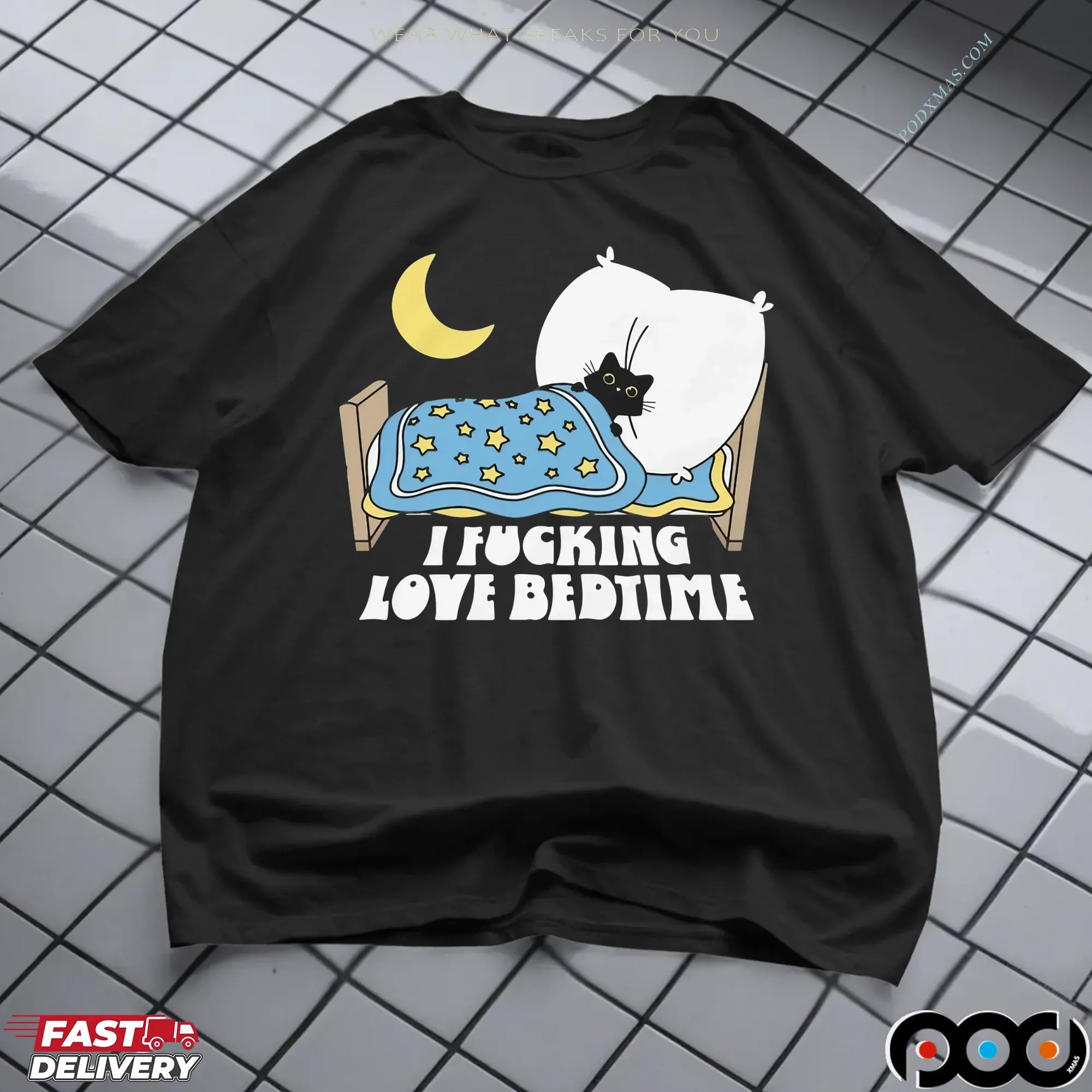 I Fucking Love Bedtime Black Cat T Shirt