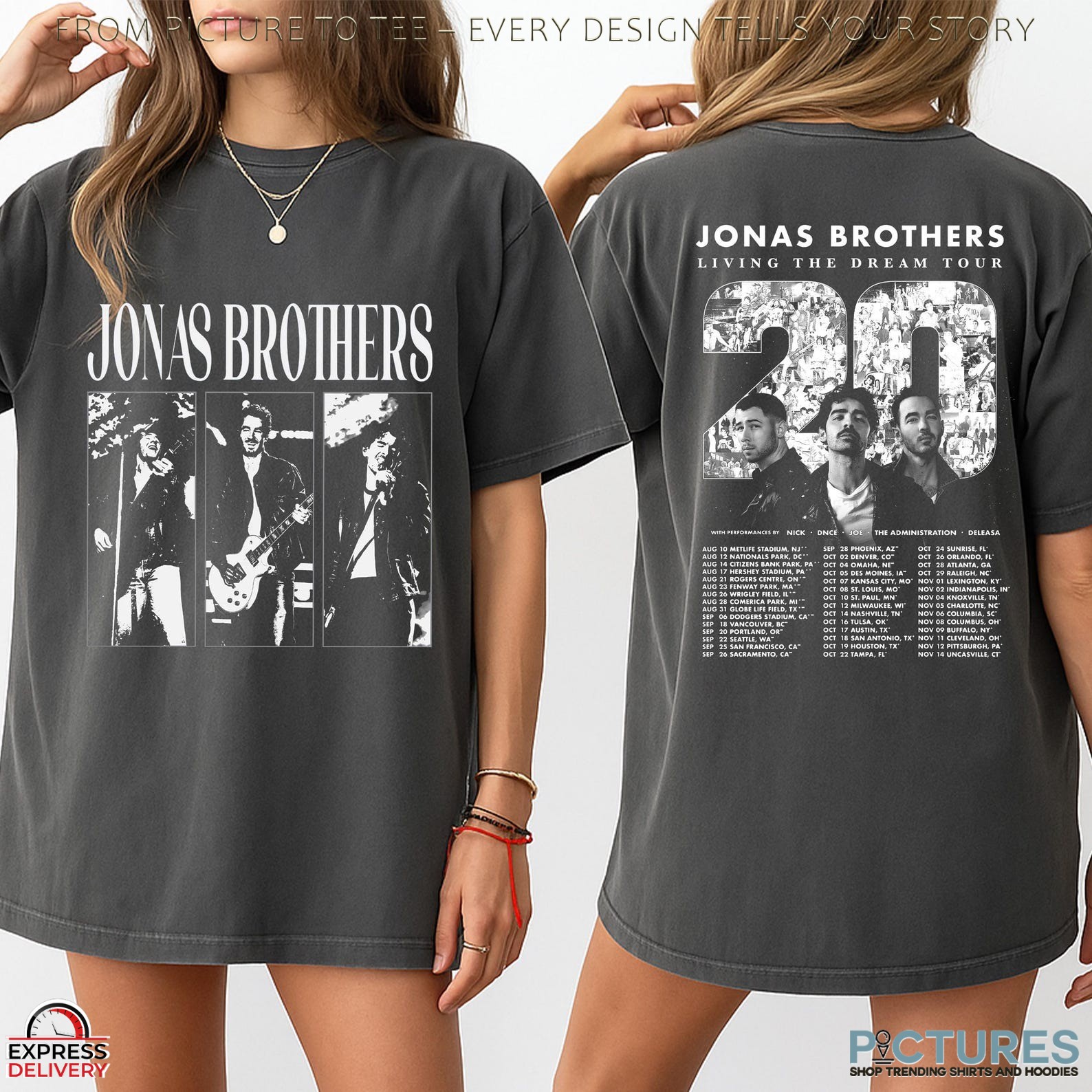 Jonas Brothers Living The Dream 20th Anniversary Tour Double Sided T Shirt 1 Jonas Brothers Living The Dream 20th Anniversary Tour Double Sided T Shirt