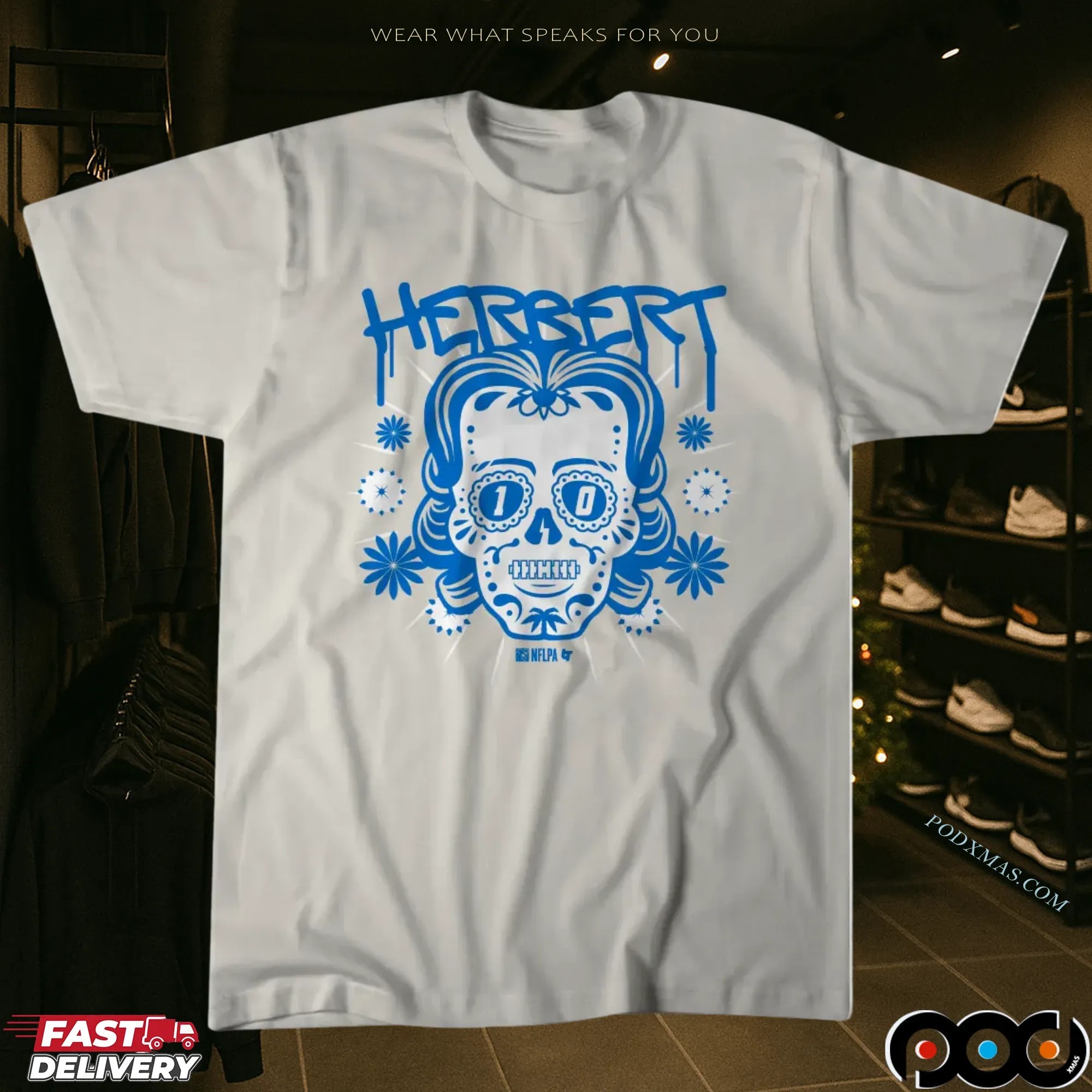 Justin Herbert Los Angeles Chargers Sugar Skull Remix Football Halloween Mashup T Shirt 1 Justin Herbert Los Angeles Chargers Sugar Skull Remix Football Halloween Mashup T Shirt