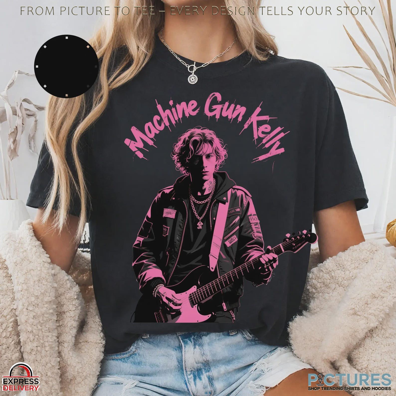 Machine Gun Kelly With Guitar Pink Silhouttee T Shirt 1 Machine Gun Kelly With Guitar Pink Silhouttee T Shirt