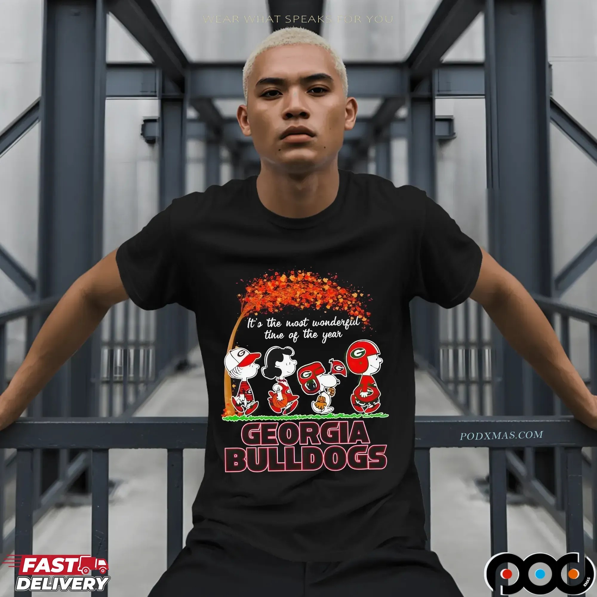 Peanuts Fall It’s The Most Wonderful Time Of The Year Georgia Bulldogs Holiday T Shirt