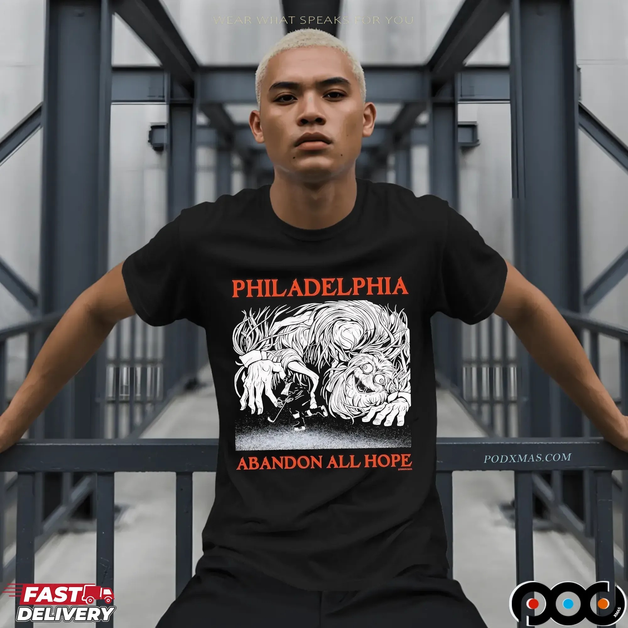 Philadelphia Abandon All Hope Philadelphia Flyer Hockey Player Graphic T Shirt