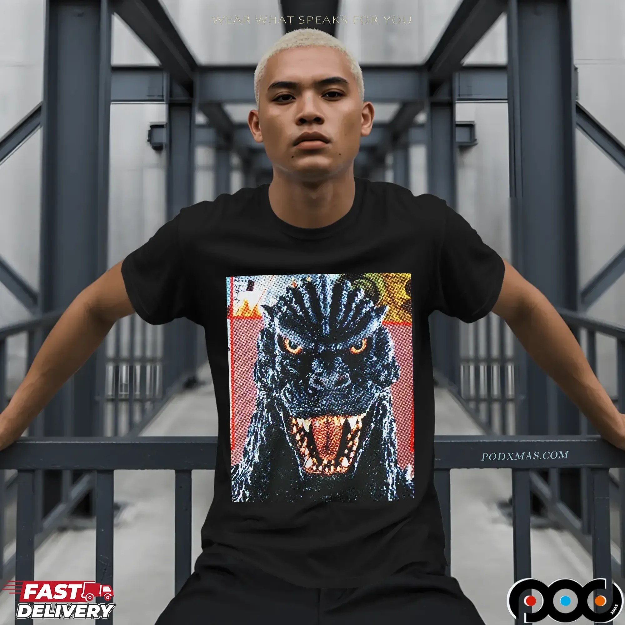 Retro Godzilla Face  Kaiju Monster T Shirt
