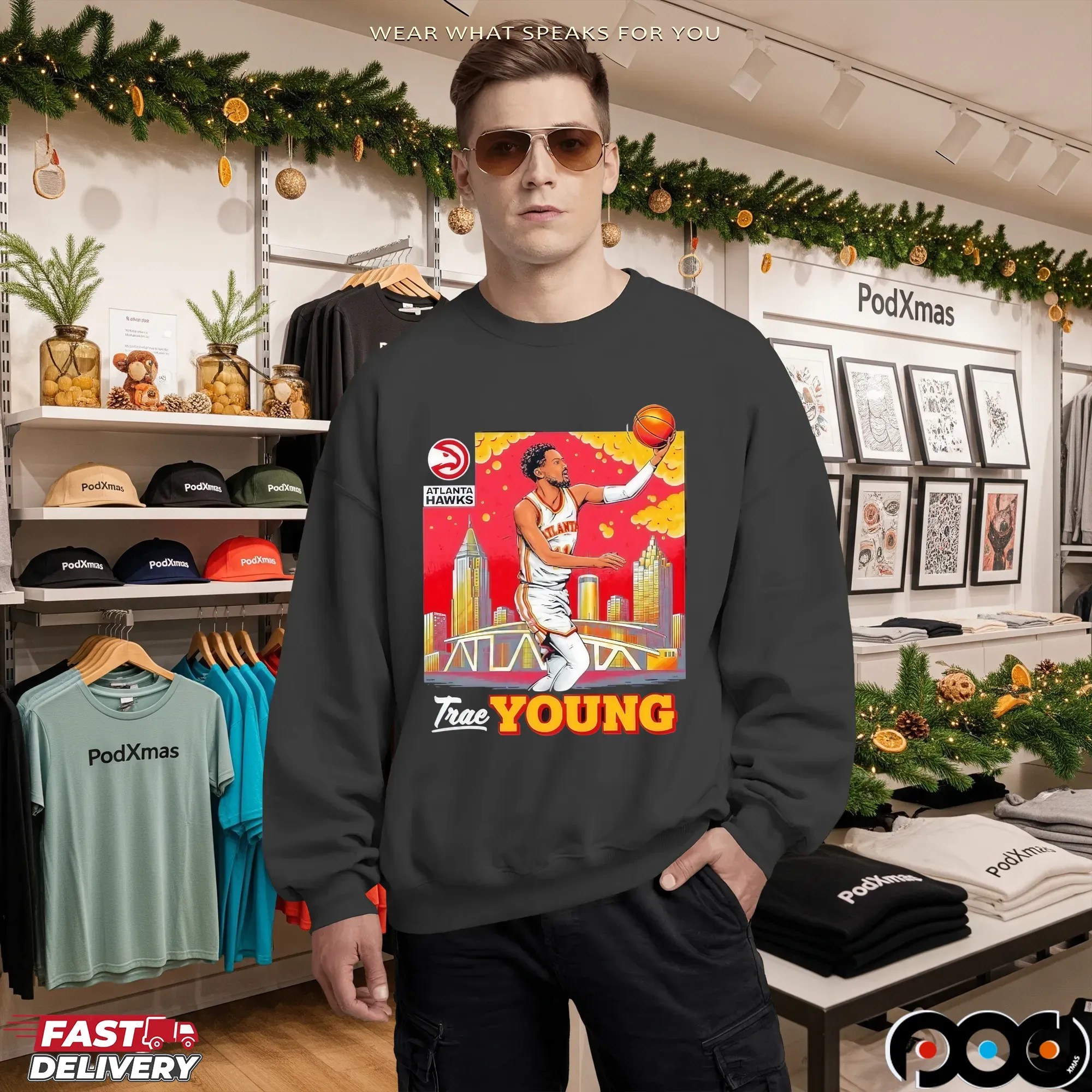 Trae Young NBA Atlanta Hawks Skyline Graphic T Shirt 10 Trae Young NBA Atlanta Hawks Skyline Graphic T Shirt