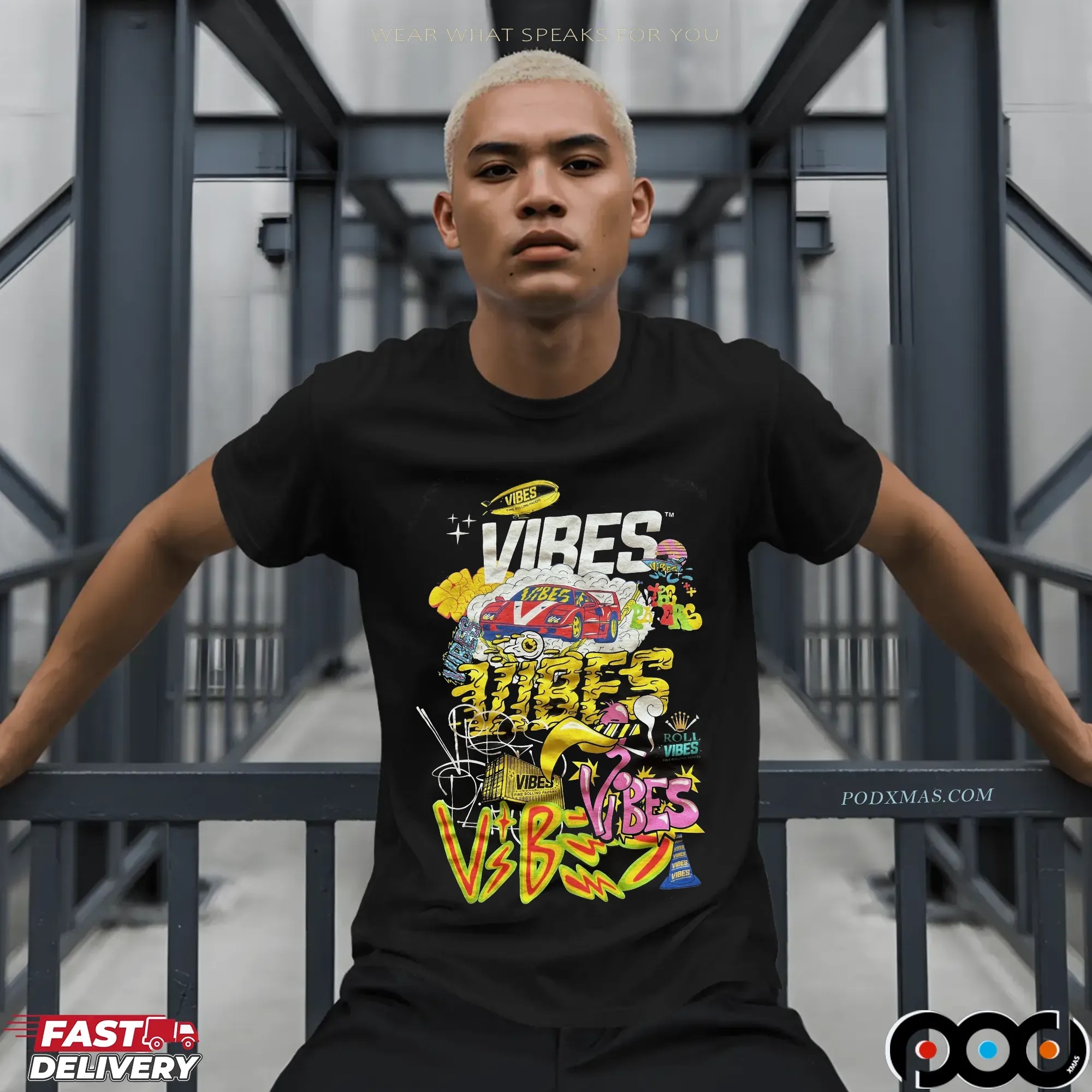 Vibes Rolling Papers Graffiti Streetwear Colorful Urban Retro Car, Smoke Art and Graffiti T Shirt