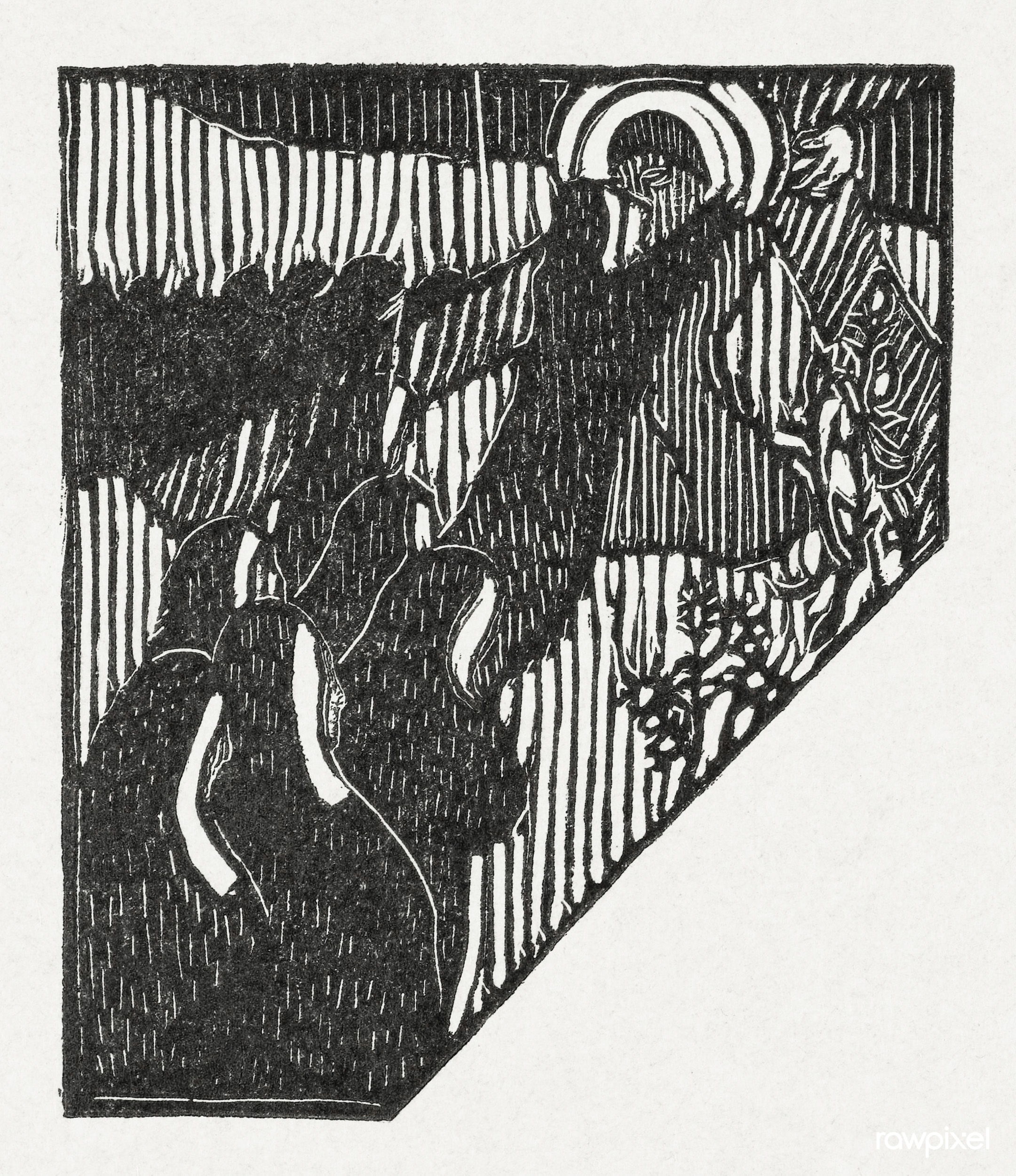 Illustration with the crucifixion of Christ and nuns accompanyin