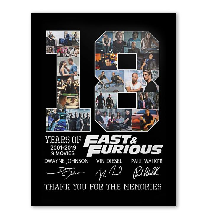 18 Year Of Fast & Furious Thank You For The Memories Poster
