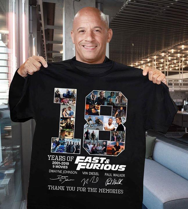 18 Years Of Fast And Furious Thank You For The Memories Cast Signed Shirt