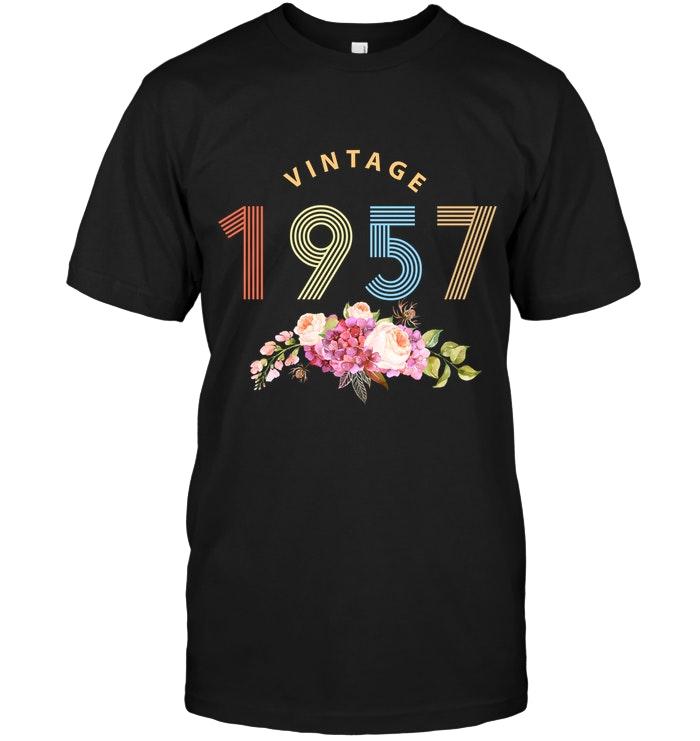 1957 Vintage Flower Navy T Shirt