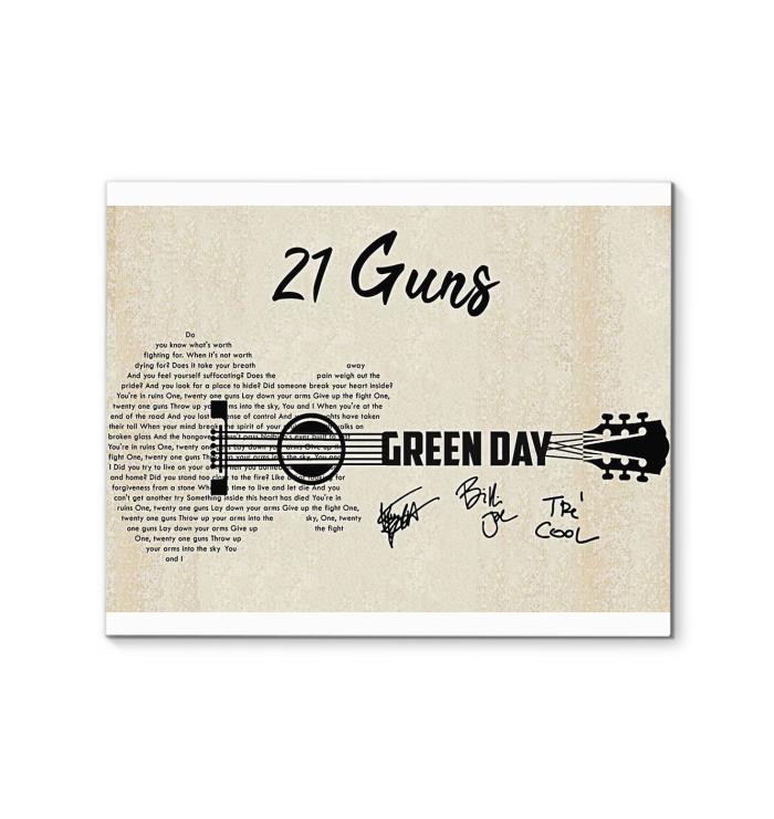21 Guns Green Day Lyric Guitar Typography Signed Canvas